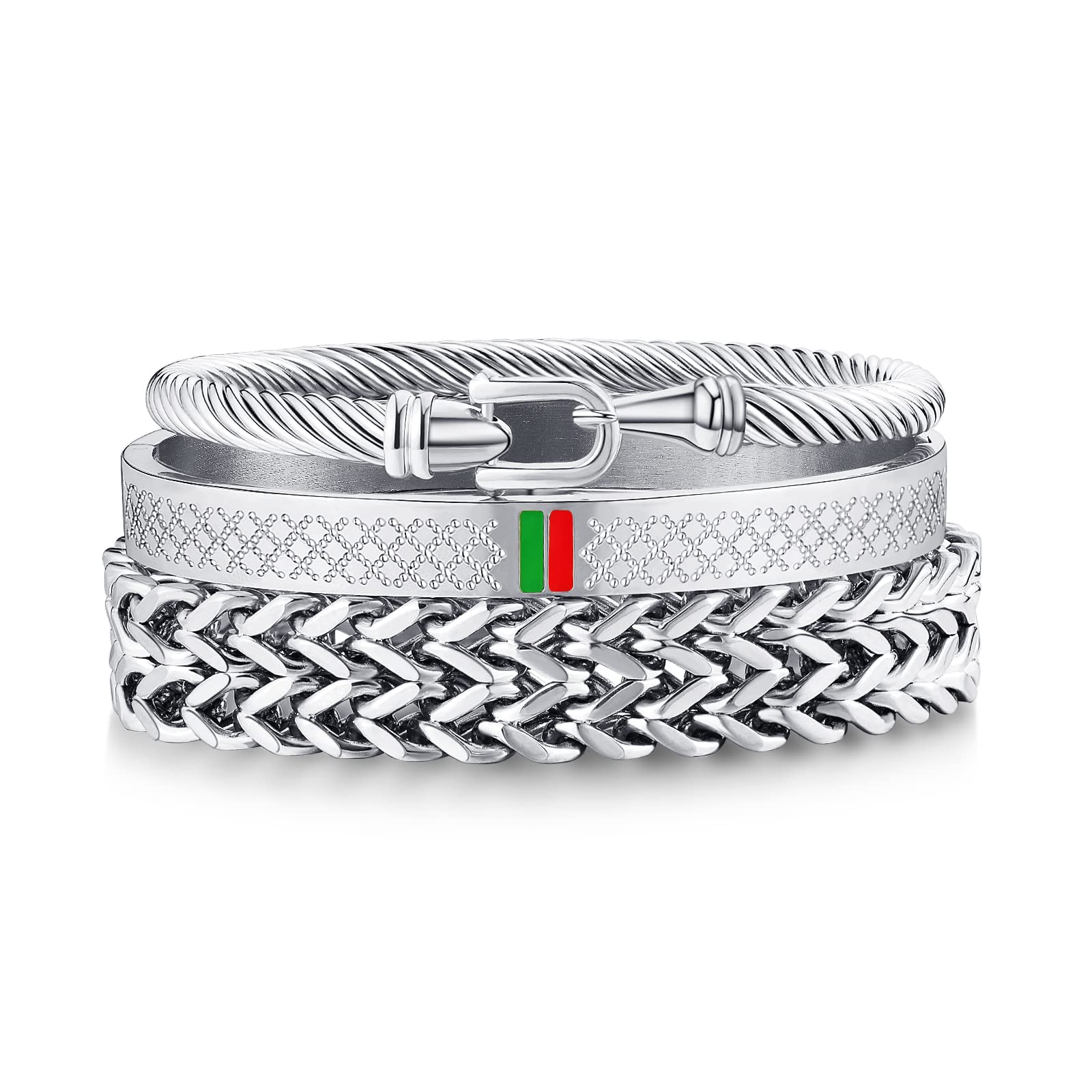 3PCS Stainless Steel Bracelets for Men Gold Roman Numeral Bangle Bracelet Twisted Cable Bracelet Adjustable Cuff Bracelet Mens Luxury Jewelry Bracelets Gifts
