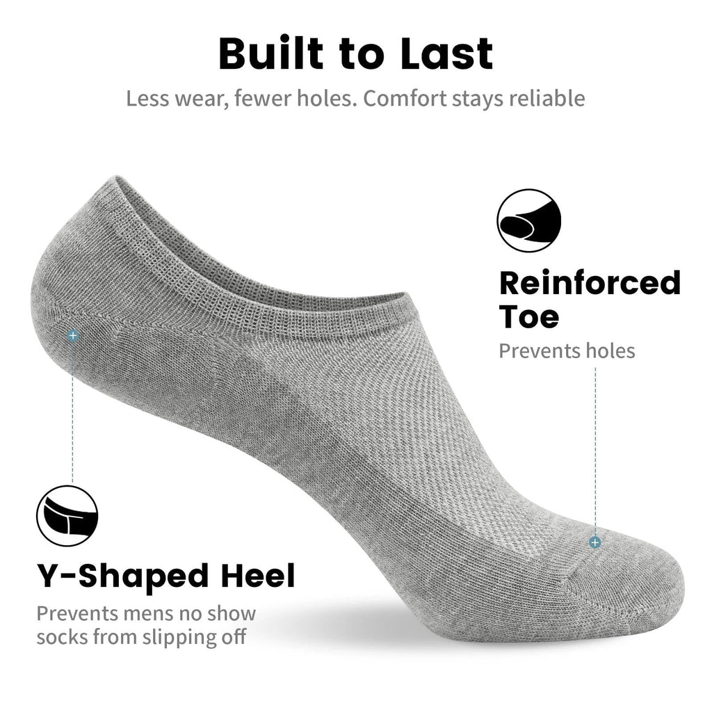 No Show Socks Men, Low Cut Ankle Short Casual Cotton Socks with Non Slip Grips 6-10/11-13