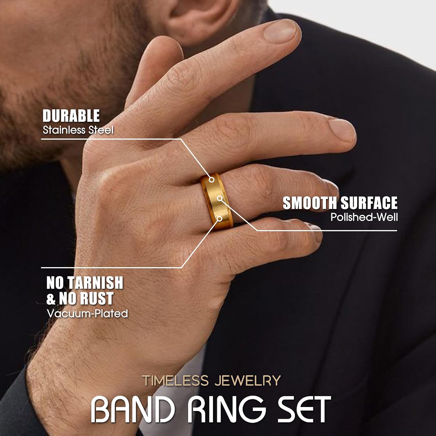 Stainless Steel Rings for Men Women 8MM Wedding Band Rings Matte Surface - Beveled Polished Edge Mens Ring Size 6-14