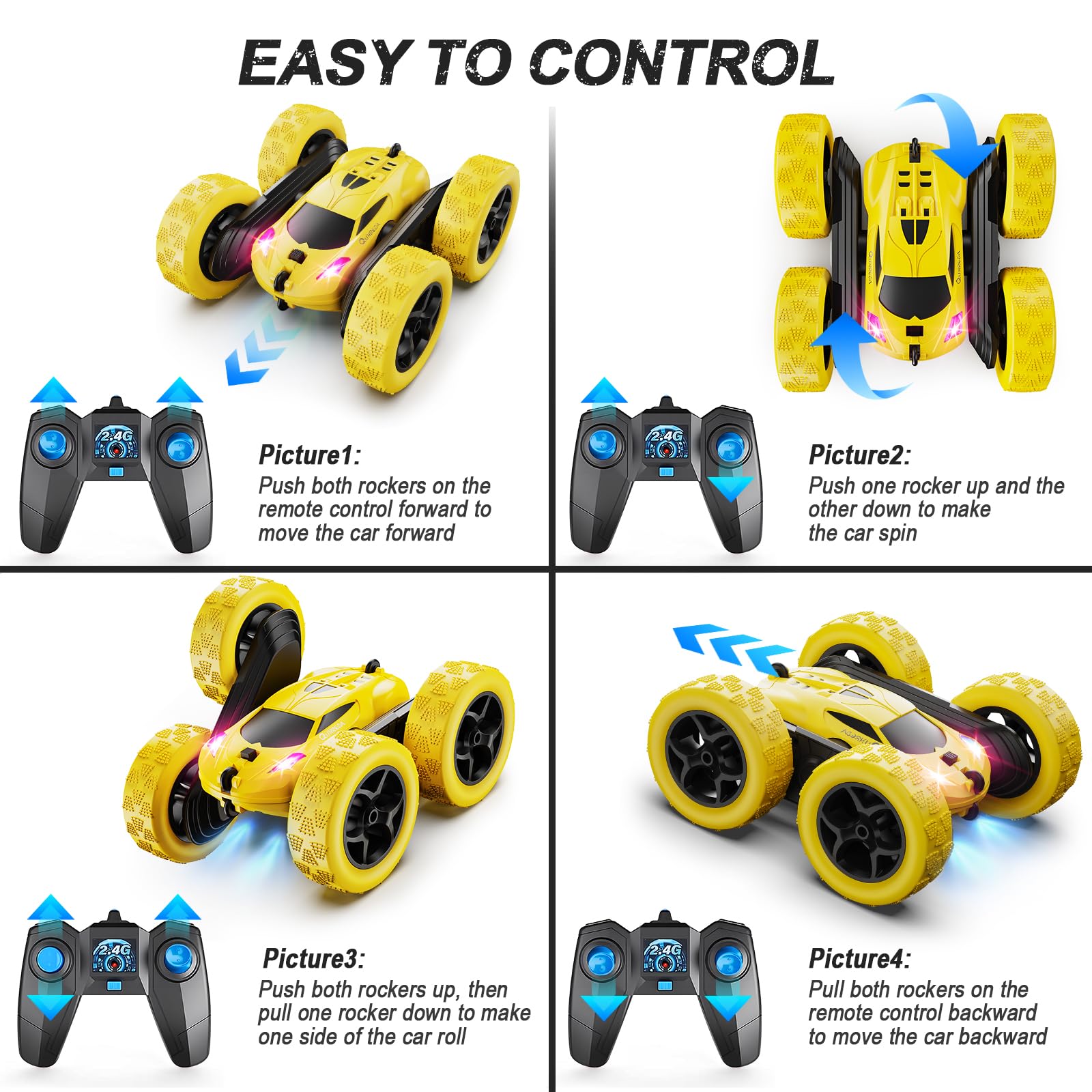 QUNREDA RC Cars, Pink Remote Control Car for Girls, 2.4 GHZ Double Sided RC Stunt Car 360° Rotating Remote Control Crawler with Headlights Car Toys for 6 7 8 9 10 11 12 Girls Birthday Gift Grandkids