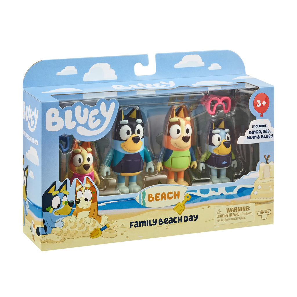 Bluey Family Figure Pack of 4, Robust Poseable Character Toys with Bingo, Chilli, and Bandit Figures, Toddler-Sized Animal Figurines for Kids Ages 3+
