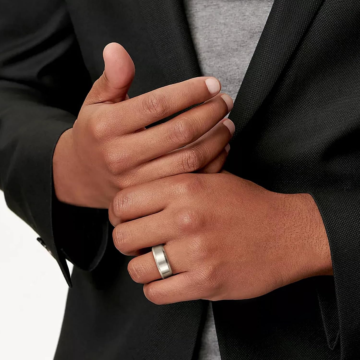 Stainless Steel Rings for Men Women 8MM Wedding Band Rings Matte Surface - Beveled Polished Edge Mens Ring Size 6-14