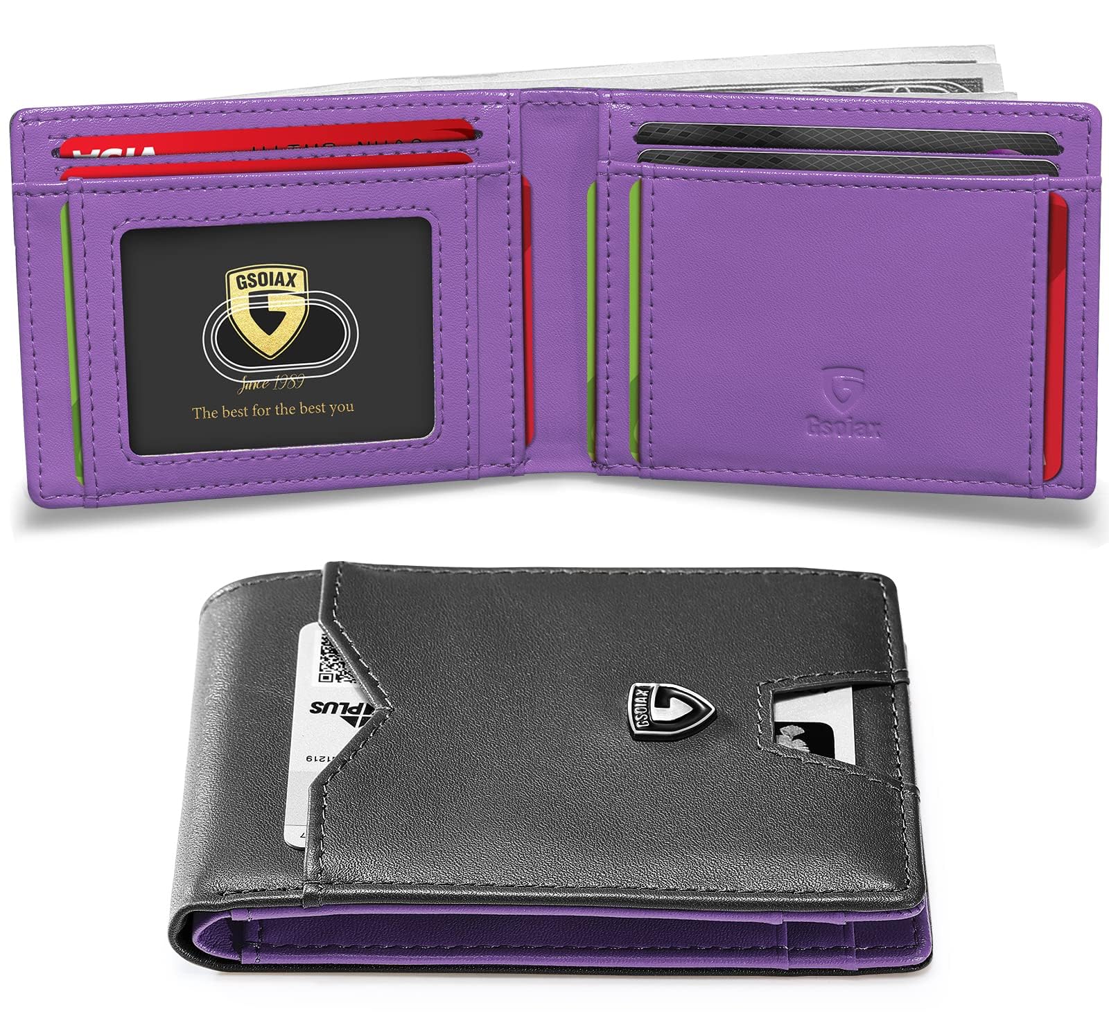 Slim Wallet for Men Rfid Blocking Leather Bifold Front Pocket Carbon Fiber Men's Money Clips Credit Card Holder With Gift Box