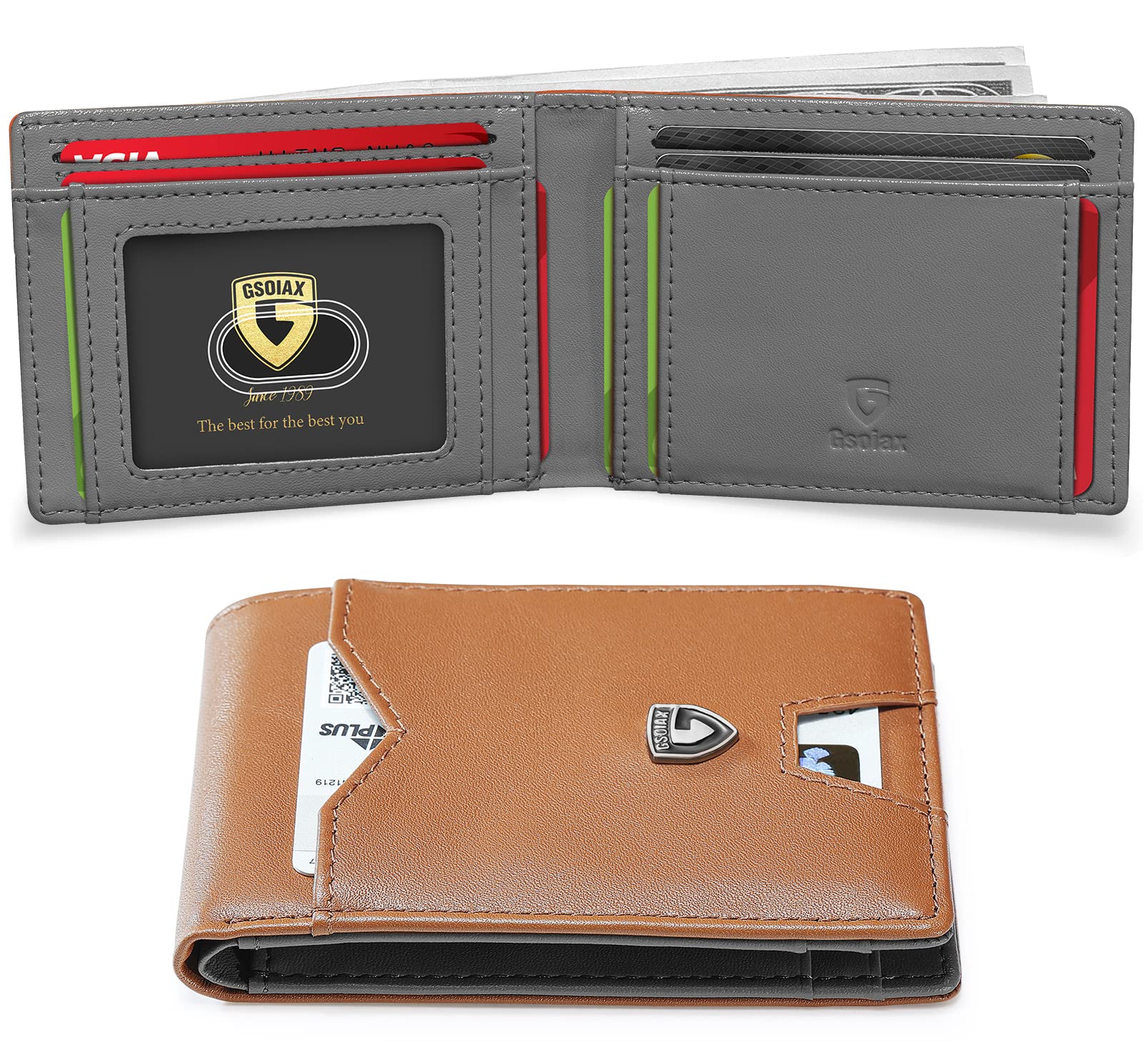 Slim Wallet for Men Rfid Blocking Leather Bifold Front Pocket Carbon Fiber Men's Money Clips Credit Card Holder With Gift Box