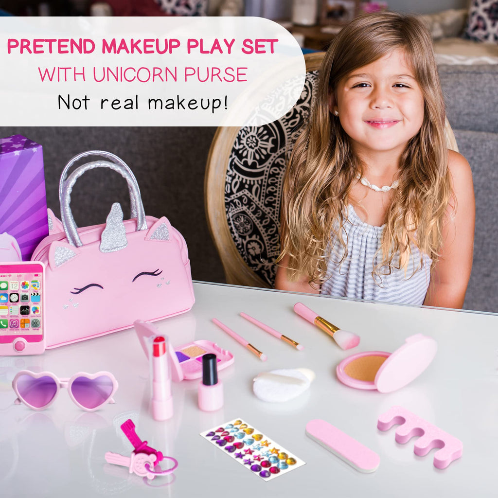 Kids Real Makeup Kit with Pink Unicorn Purse, Non Toxic Washable Make Up Set - Unicorn Toys for Girls Age 4-6, Girls Easter Basket Stuffers, Easter Gifts for Kids, Girl Gift Ages 3 4 5 6 7 8 Years Old