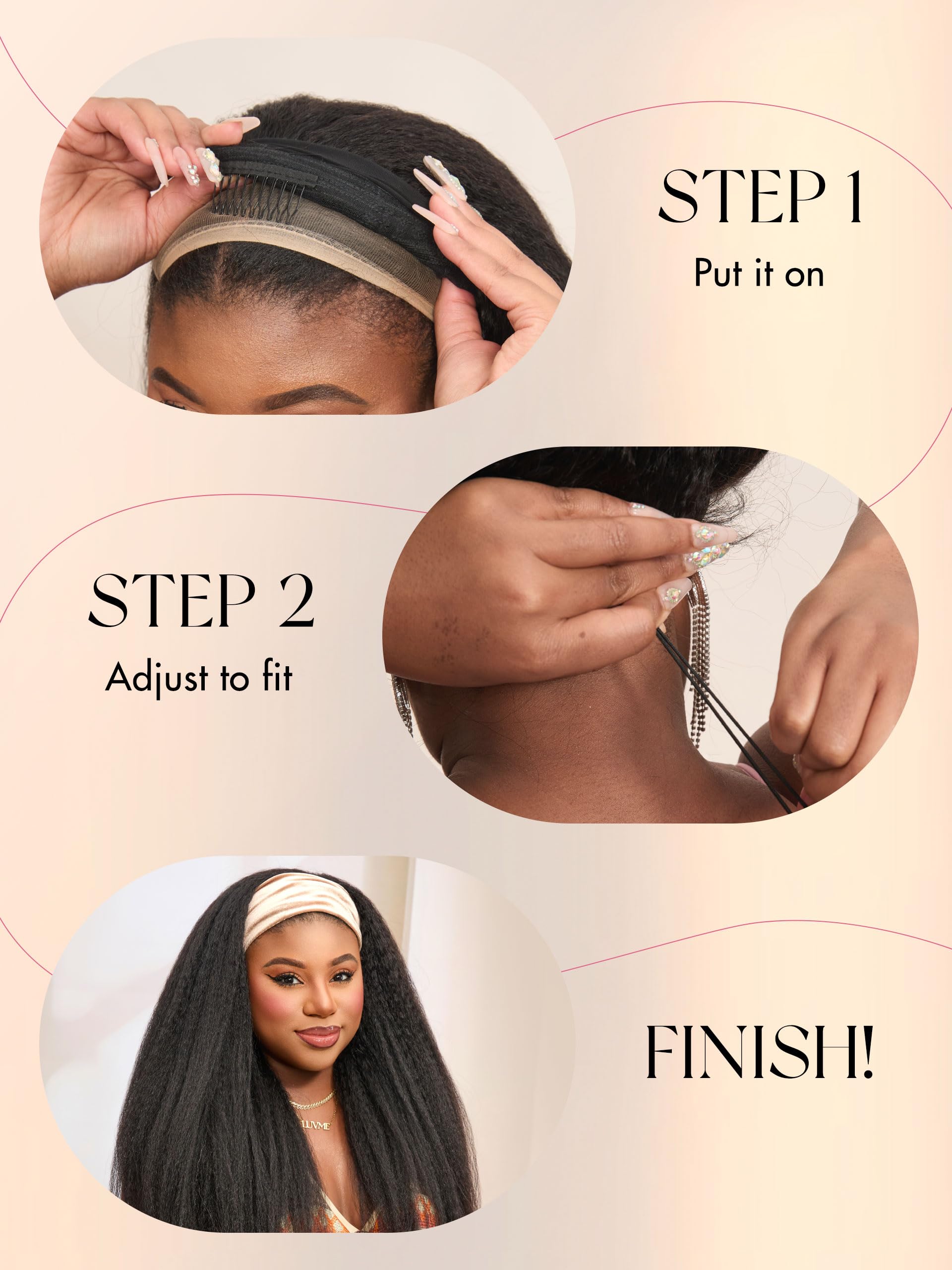 HAIR Headband Wig Human Hair Kinky Straight Drawstring Half Wig for Black Women 100% Real Human Hair Glueless None Lace Wigs Brazilian Virgin Hair Machine Made Wig 200 Density Natural Color