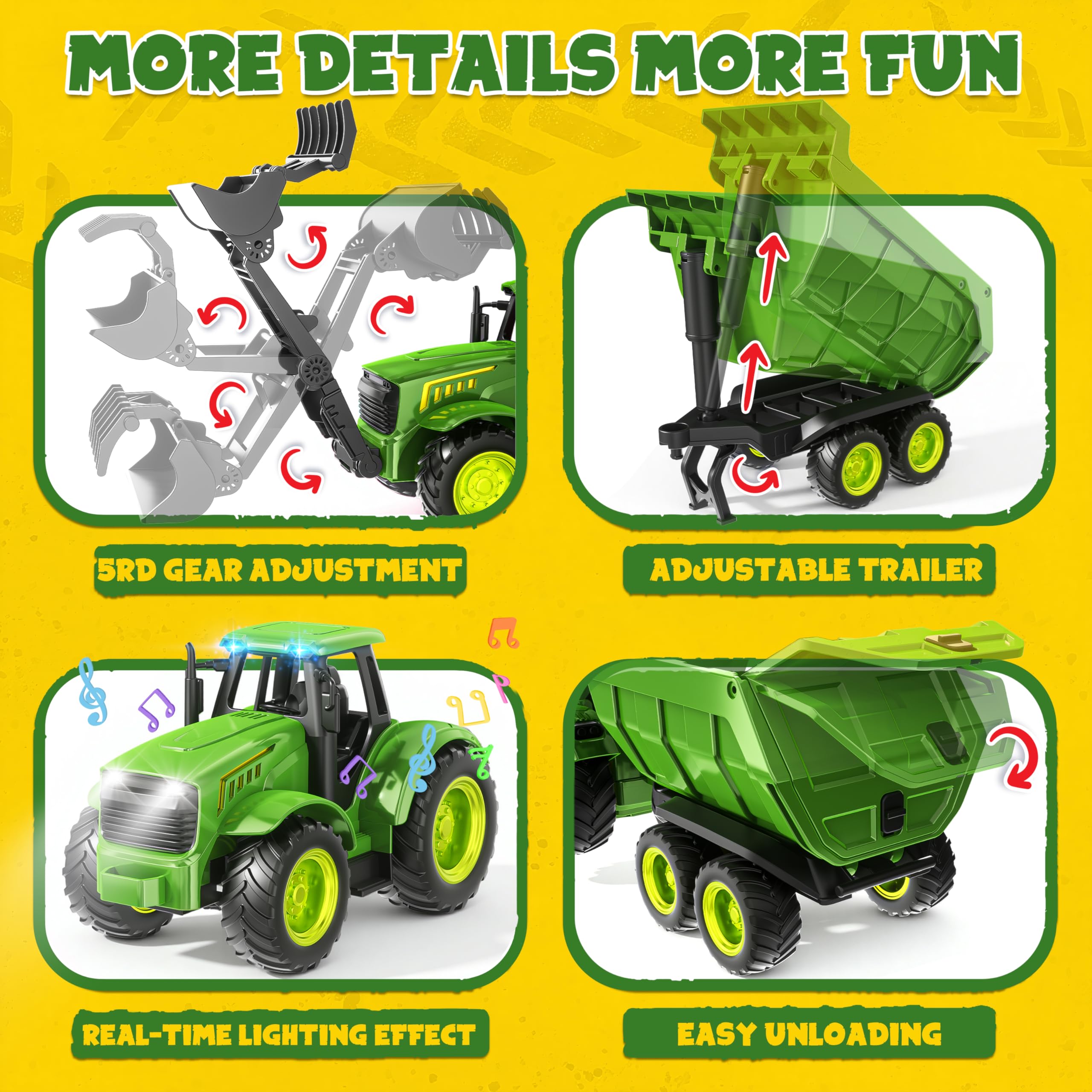 Funwee RC Farm Tractor Toy w/Light & Music, Kid Truck Toy w/Front Loader & Farm Animal, 2.4GHz RC Tractor Trailer Car Vehicle Toy for Boy Girl Age 3 4 5 6 7+ Year Old Christmas Birthday Gift (Pink)
