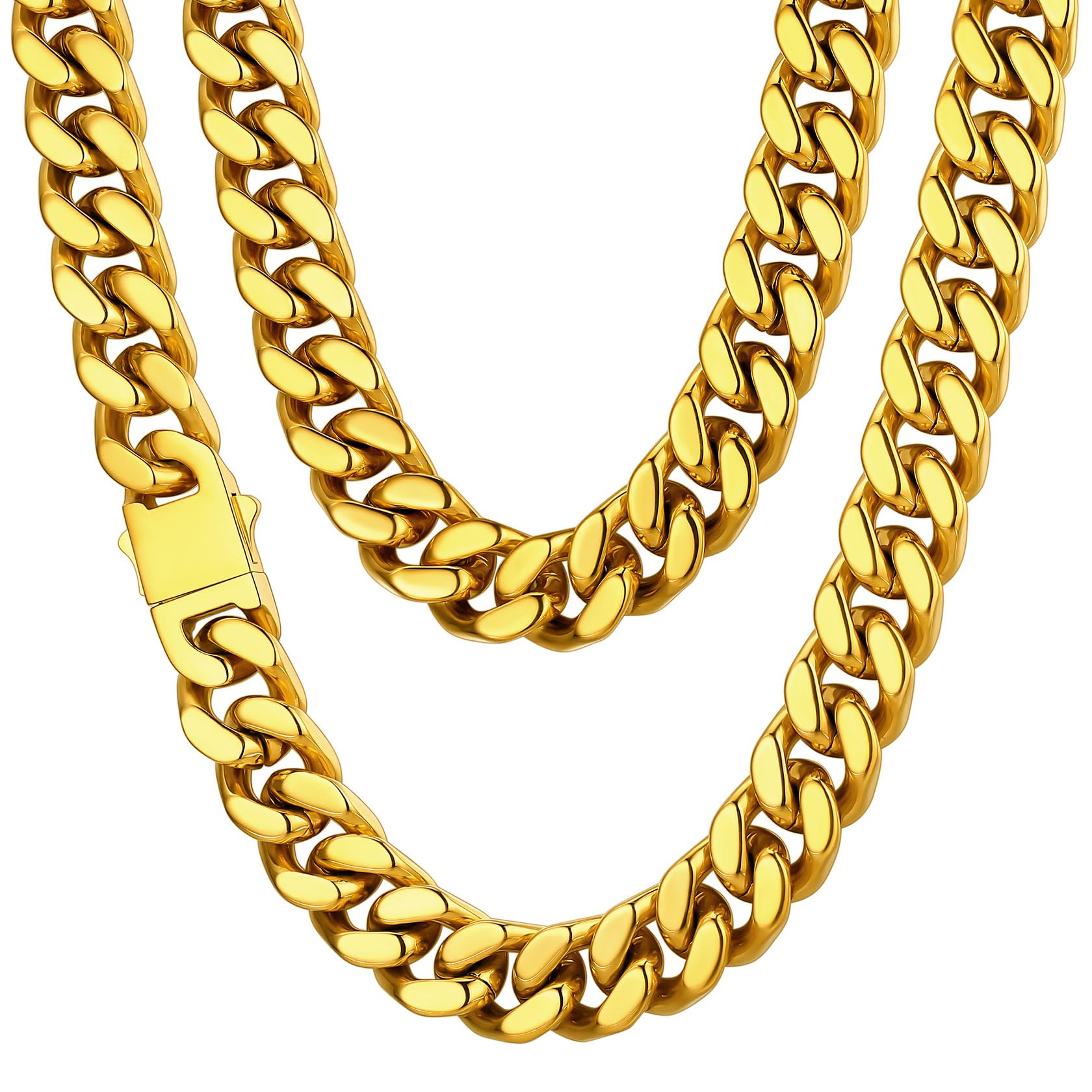 Stainless Steel Mens Cuban Link Chain, Black/ 18K Gold Plated Miami Cuban Chain Necklace, 5mm/7mm/9mm/12mm/14mm Width, No Tarnish& Durable Hip Hop Mens Jewelry, 18"-30", Send Gift Box