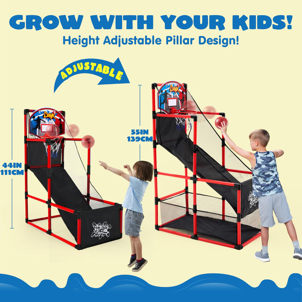 JOYIN Arcade Basketball Game Set with 4 Balls and Hoop for Kids 3 to 12 Years Old Indoor Outdoor Sport Play - Easy Set Up - Air Pump Included - Ideal for Competition