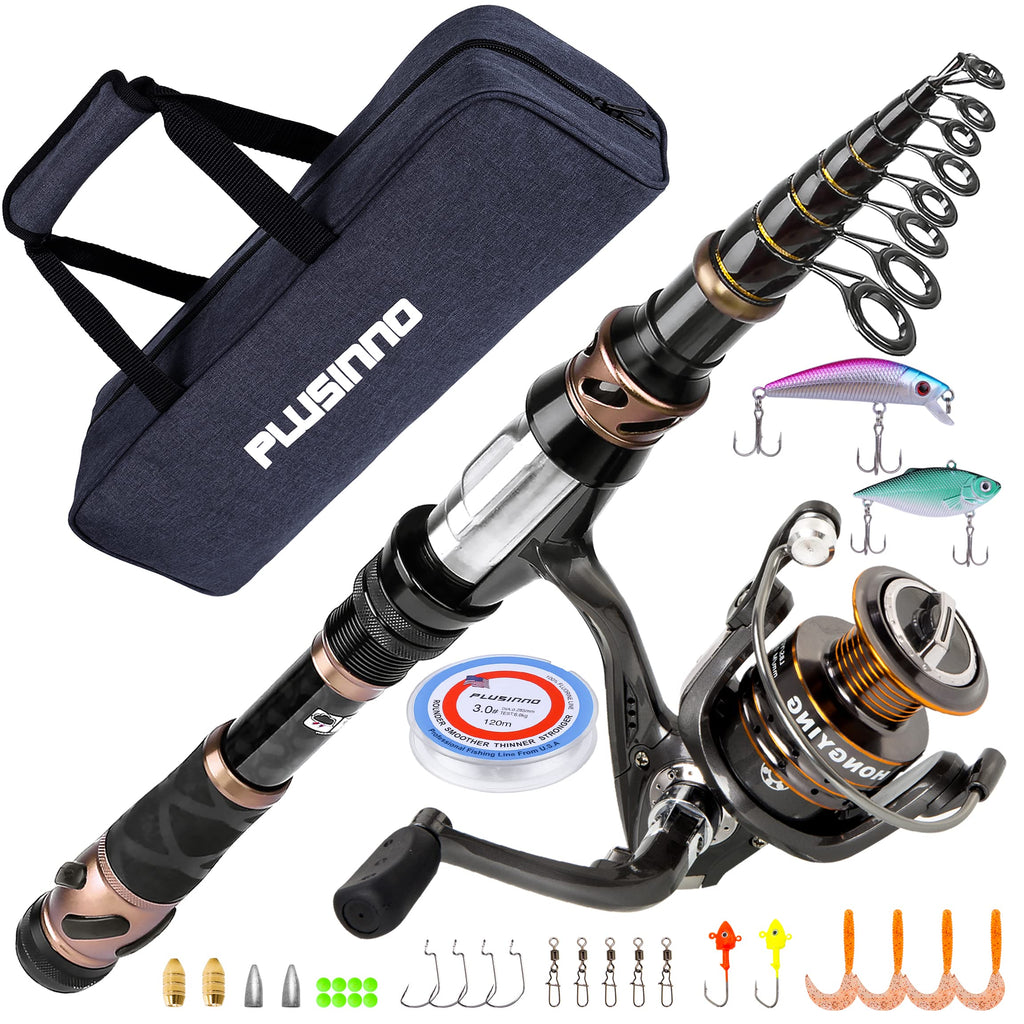 Fishing Rod and Reel Combos - Carbon Fiber Telescopic Fishing Pole - Spinning Reel 12 +1 Shielded Bearings Stainless Steel BB