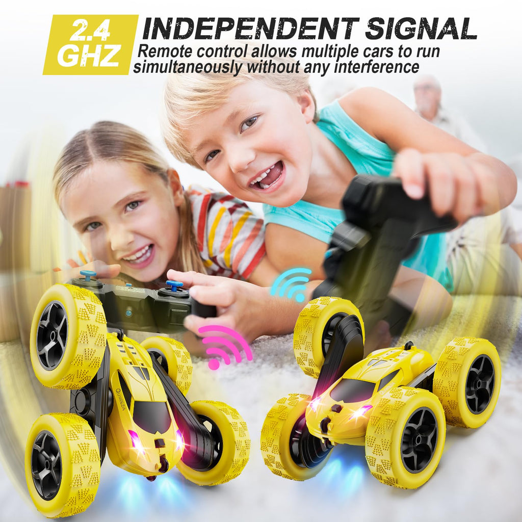 QUNREDA RC Cars, Pink Remote Control Car for Girls, 2.4 GHZ Double Sided RC Stunt Car 360° Rotating Remote Control Crawler with Headlights Car Toys for 6 7 8 9 10 11 12 Girls Birthday Gift Grandkids