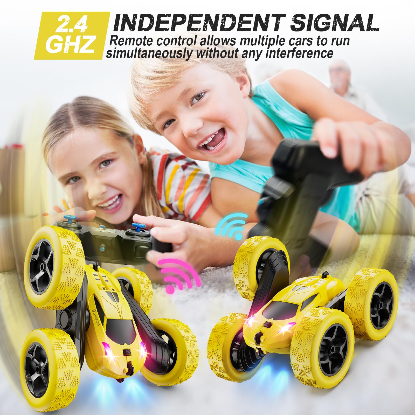 QUNREDA RC Cars, Pink Remote Control Car for Girls, 2.4 GHZ Double Sided RC Stunt Car 360° Rotating Remote Control Crawler with Headlights Car Toys for 6 7 8 9 10 11 12 Girls Birthday Gift Grandkids