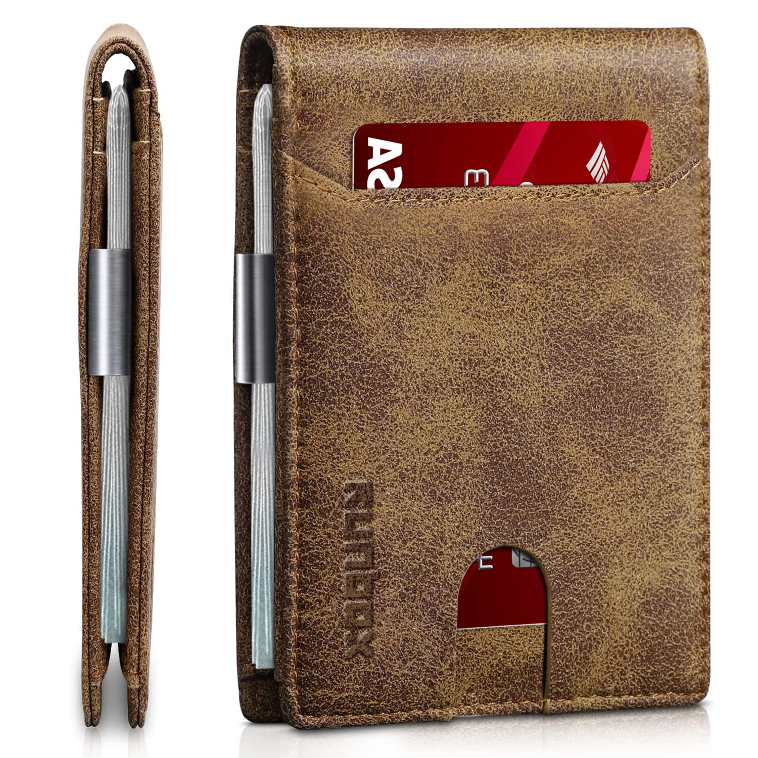 Slim Wallets for Men - Leather Money Clip Mens Wallet - RFID Blocking Front Pocket Bifold Wallet - Thin Credit Card Holder with Gift Box