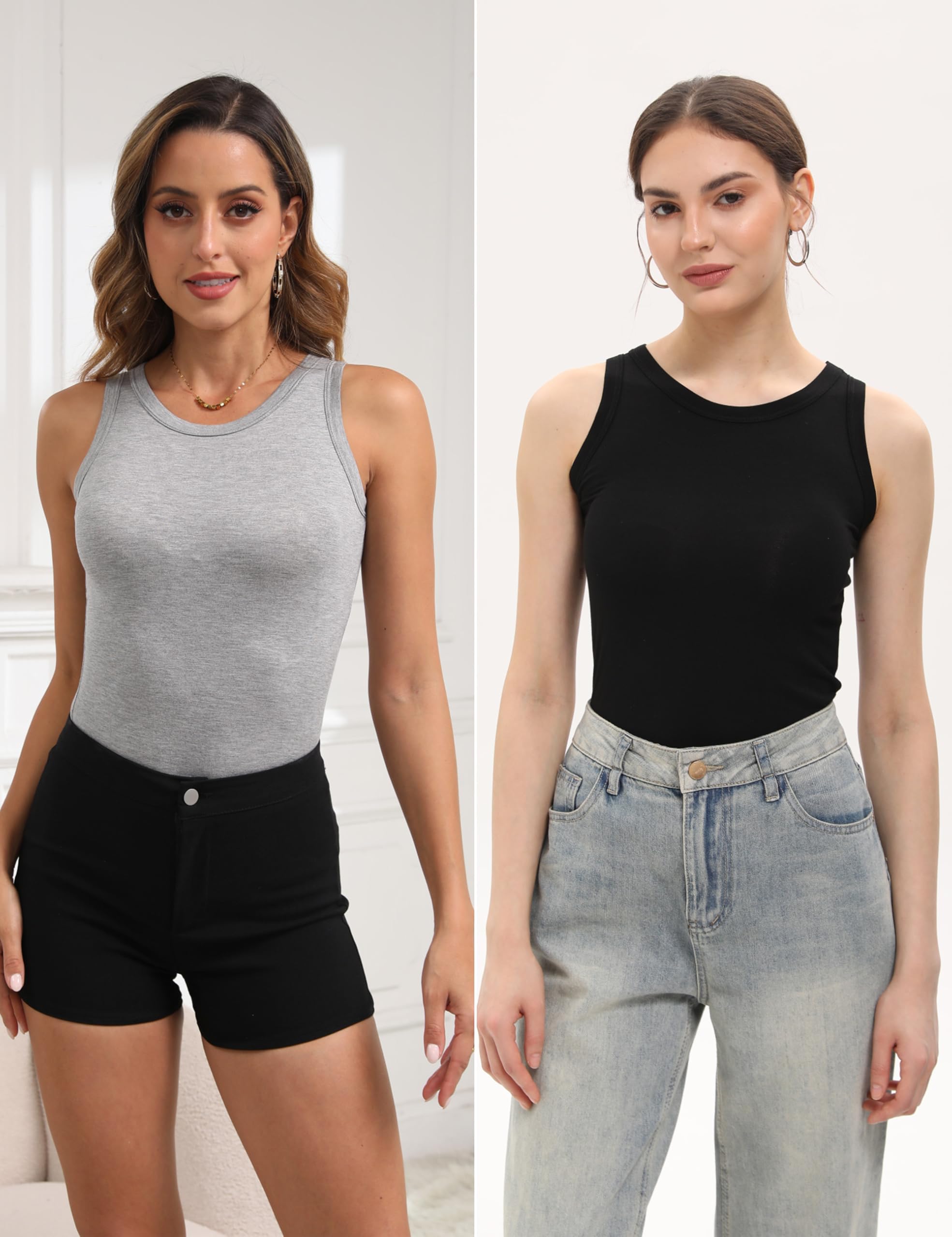 5 Pack Womens Crewneck Tank Tops High Neck Tank Tops Sleeveless Slim Fit Basic Tanks Top Ladies Undershirts