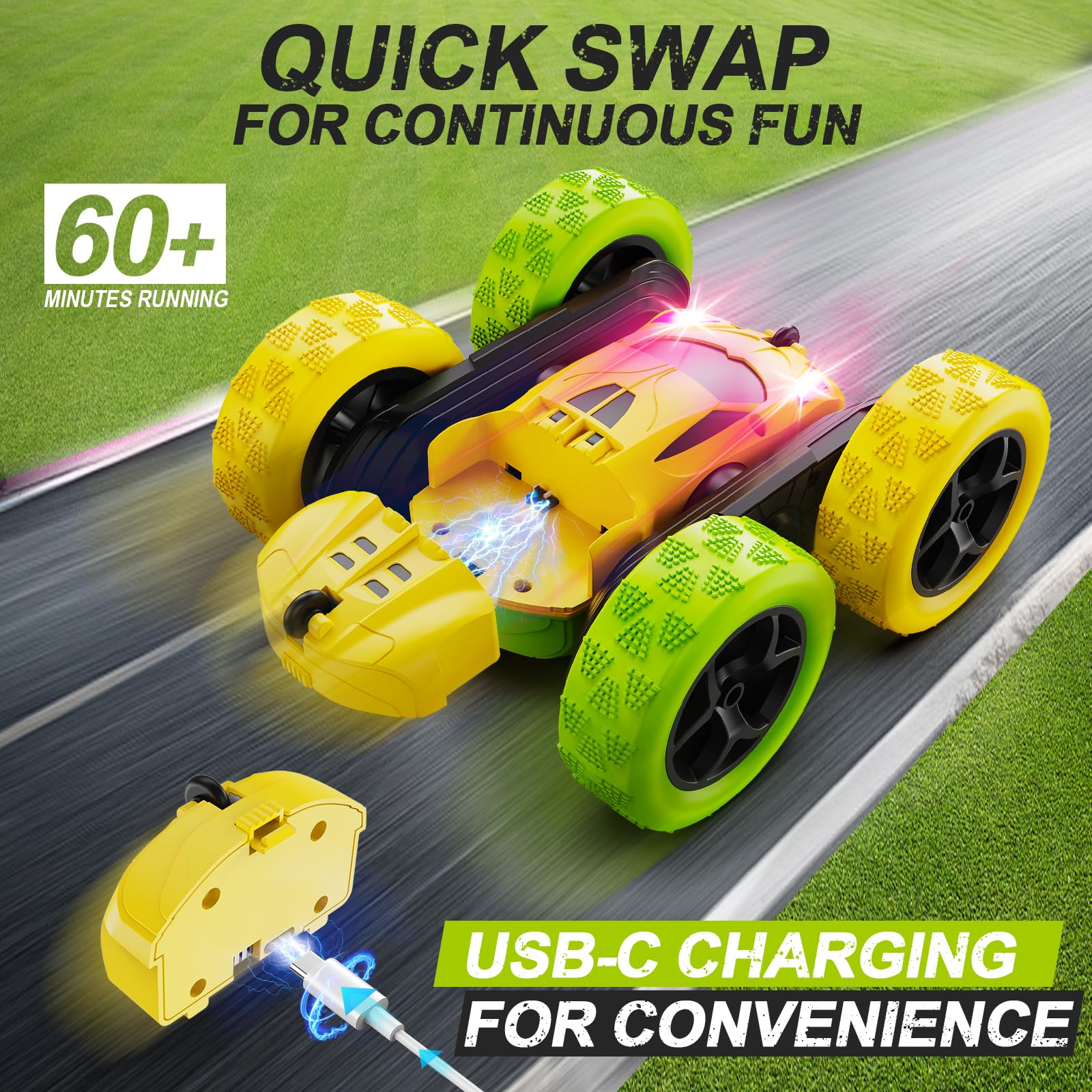 QUNREDA RC Cars, Pink Remote Control Car for Girls, 2.4 GHZ Double Sided RC Stunt Car 360° Rotating Remote Control Crawler with Headlights Car Toys for 6 7 8 9 10 11 12 Girls Birthday Gift Grandkids