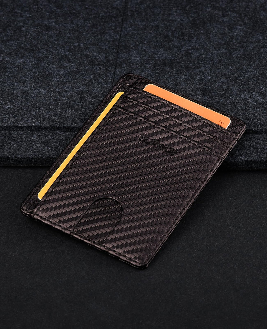 Slim Minimalist Front Pocket RFID Blocking Leather Wallets for Men and Women - Carbon Fiber Black