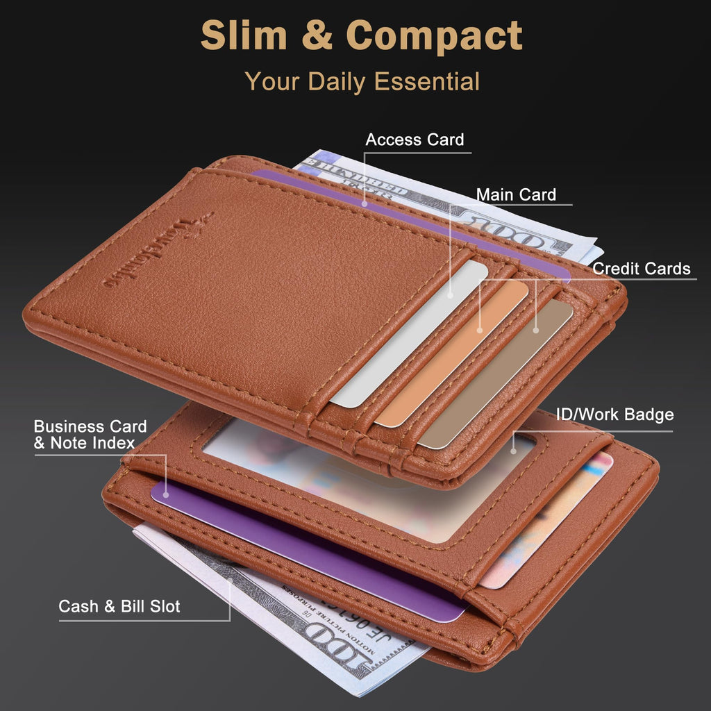 Slim Wallet Front Pocket Minimalist Leather RFID Blocking Medium Size
