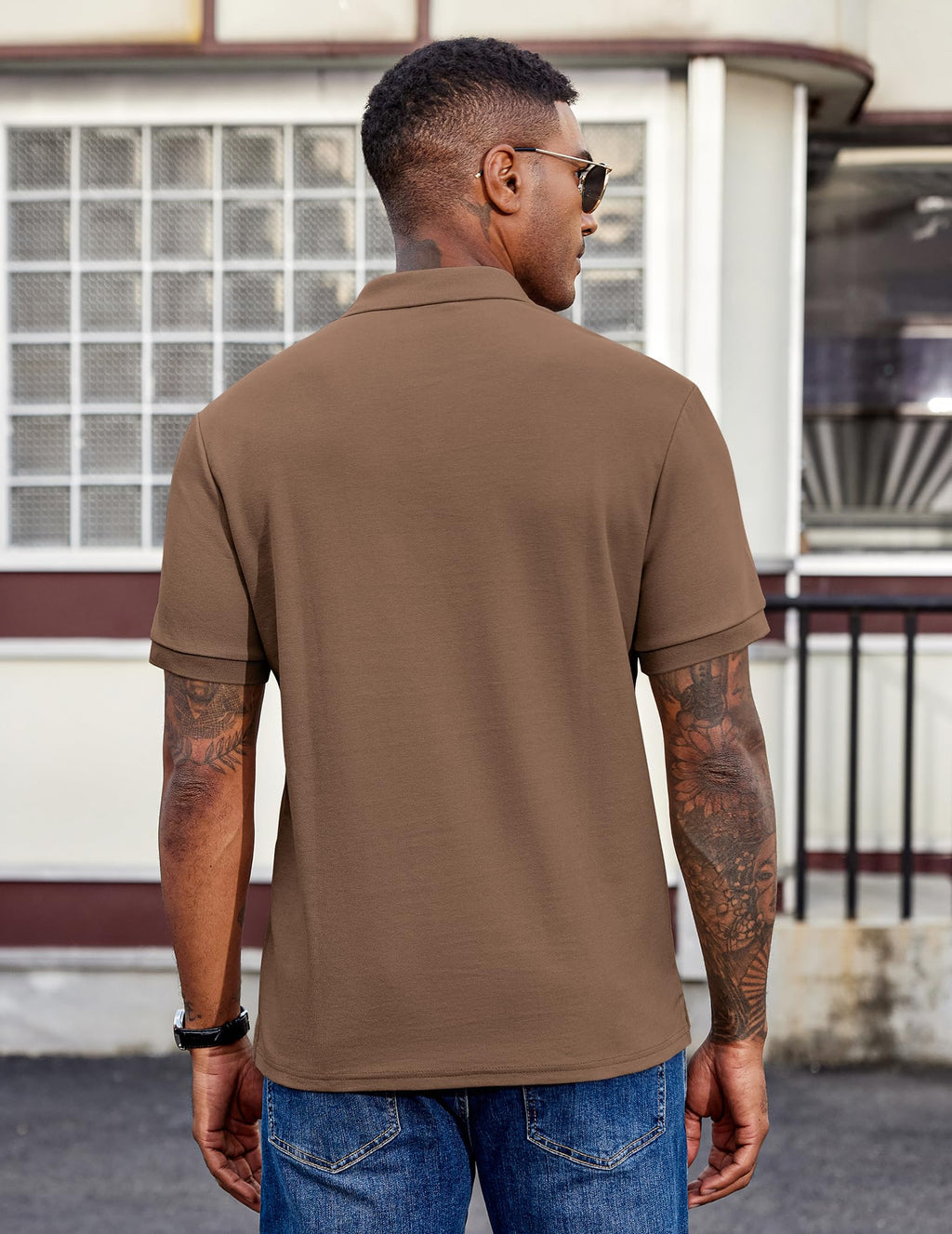 Men's Polo Shirts Short Sleeve Cotton Pique Casual Button T Shirts Classic Fit Collared Golf Shirts
