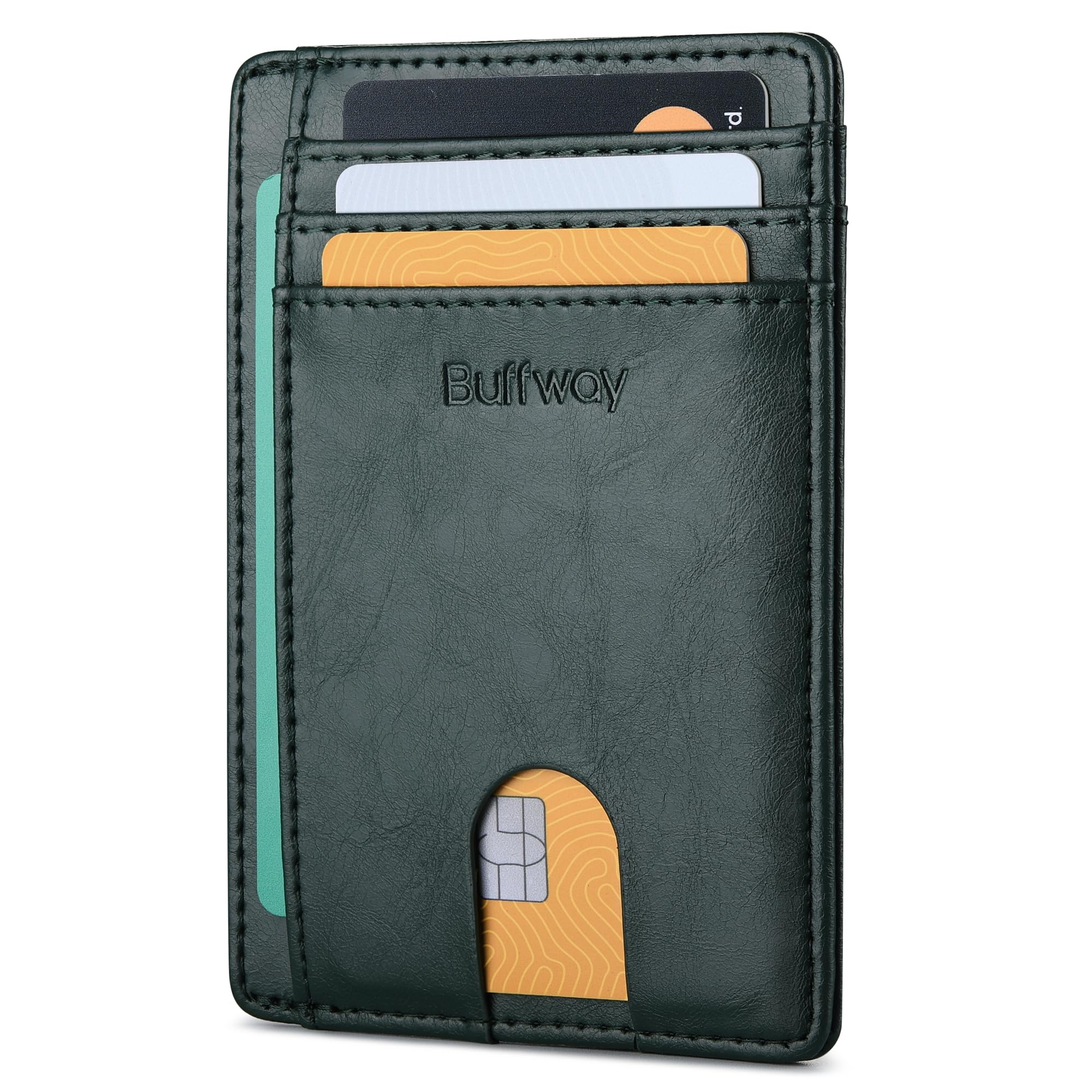 Slim Minimalist Front Pocket RFID Blocking Leather Wallets for Men and Women - Carbon Fiber Black