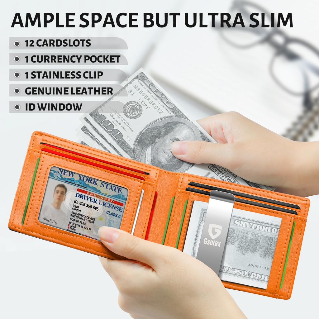 Slim Wallet for Men Rfid Blocking Leather Bifold Front Pocket Carbon Fiber Men's Money Clips Credit Card Holder With Gift Box