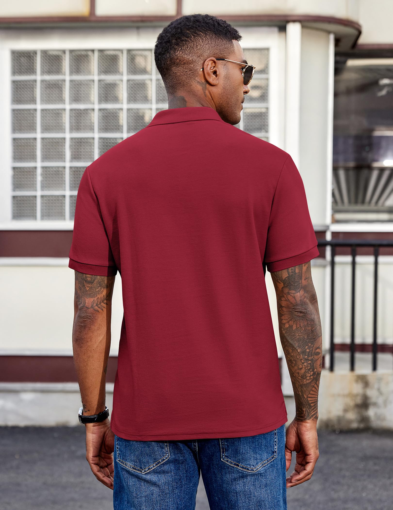 Men's Polo Shirts Short Sleeve Cotton Pique Casual Button T Shirts Classic Fit Collared Golf Shirts