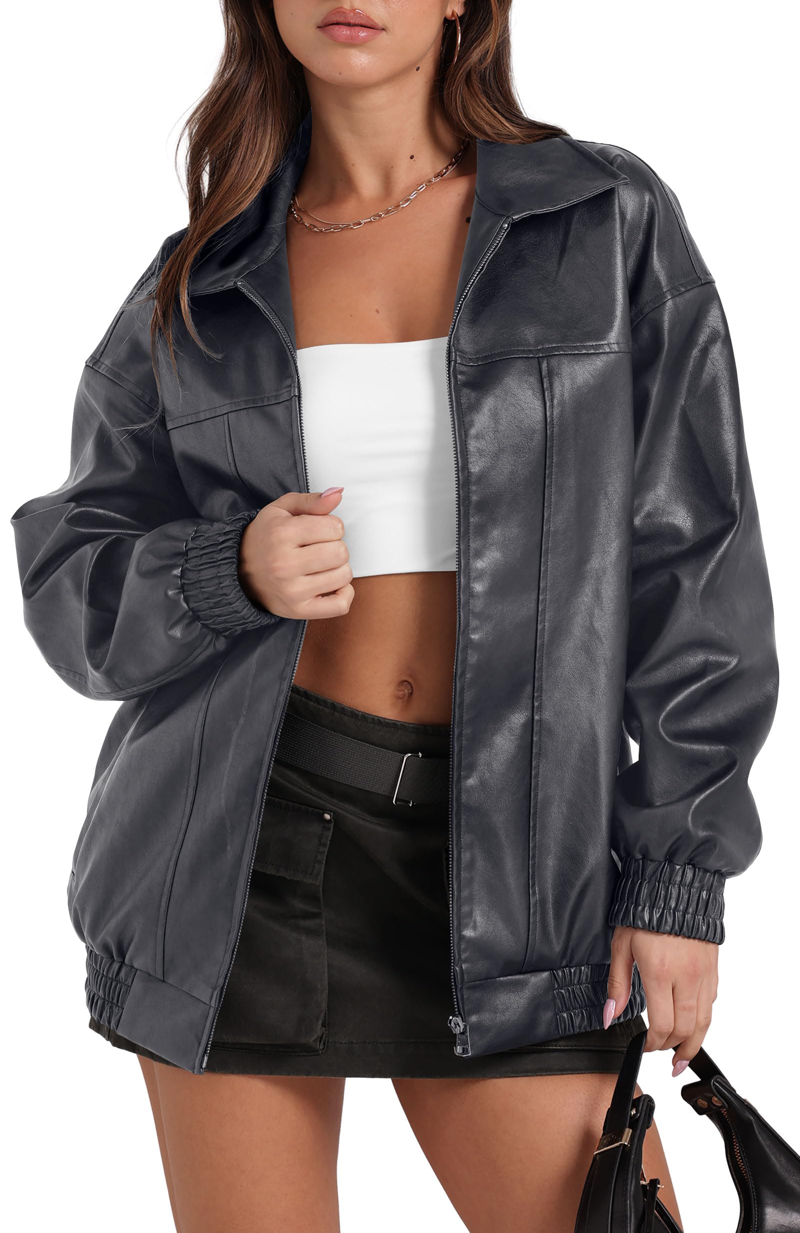 Leather Jacket Women Faux Oversized Motorcycle Bomber Coats 2025 Fall Fashion Outfits Winter Clothes