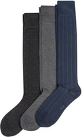 Men's Striped Over the Calf Sock 3 Pair Pack, Navy/Gray, Anthracite/Gray, Black/Charcoal, Men's Shoe Size: 6-12