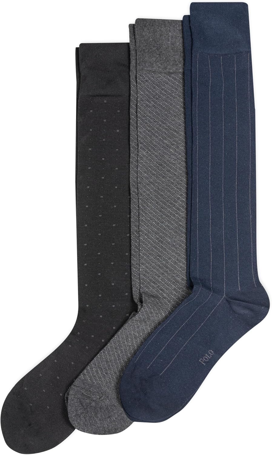 Men's Striped Over the Calf Sock 3 Pair Pack, Navy/Gray, Anthracite/Gray, Black/Charcoal, Men's Shoe Size: 6-12