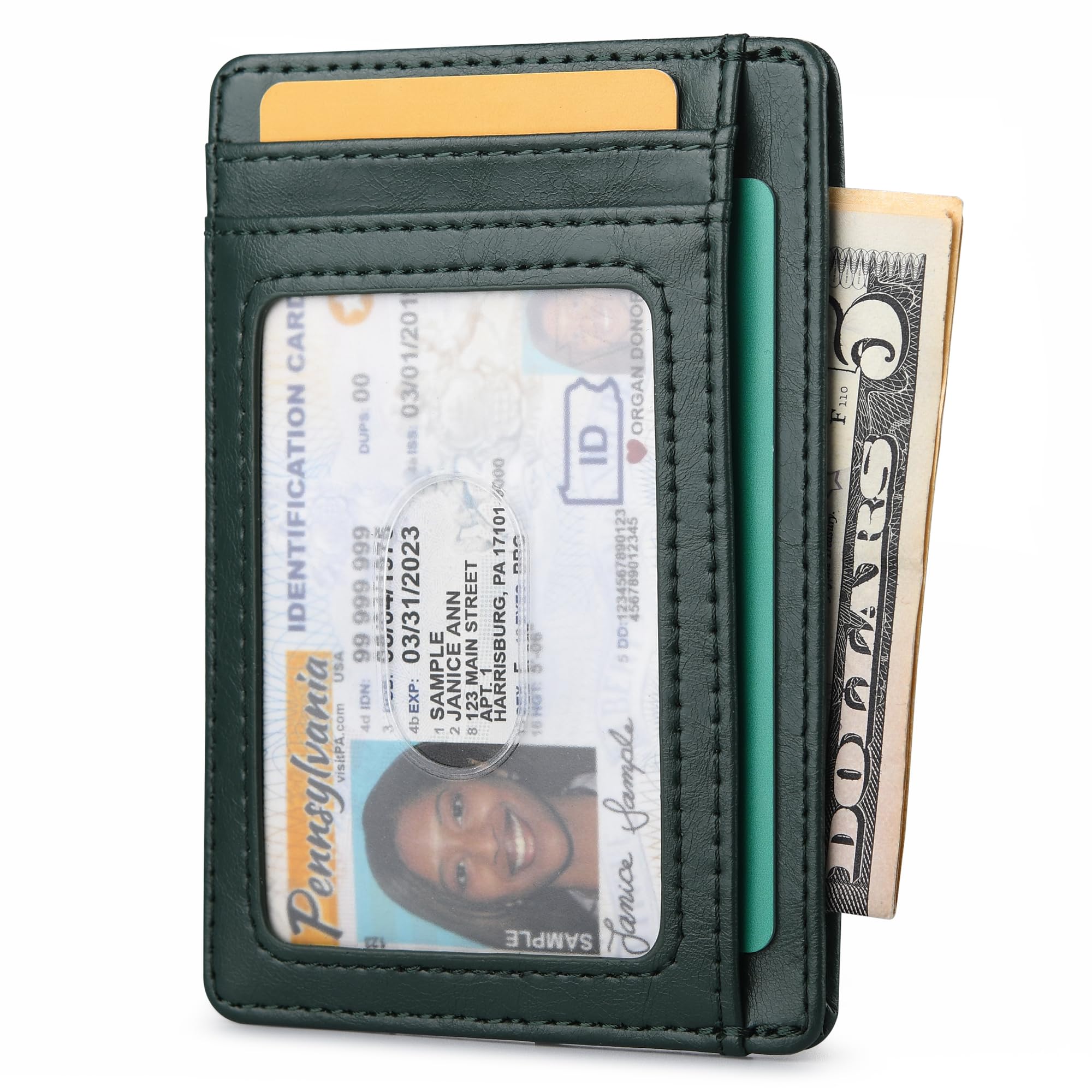 Slim Minimalist Front Pocket RFID Blocking Leather Wallets for Men and Women - Carbon Fiber Black