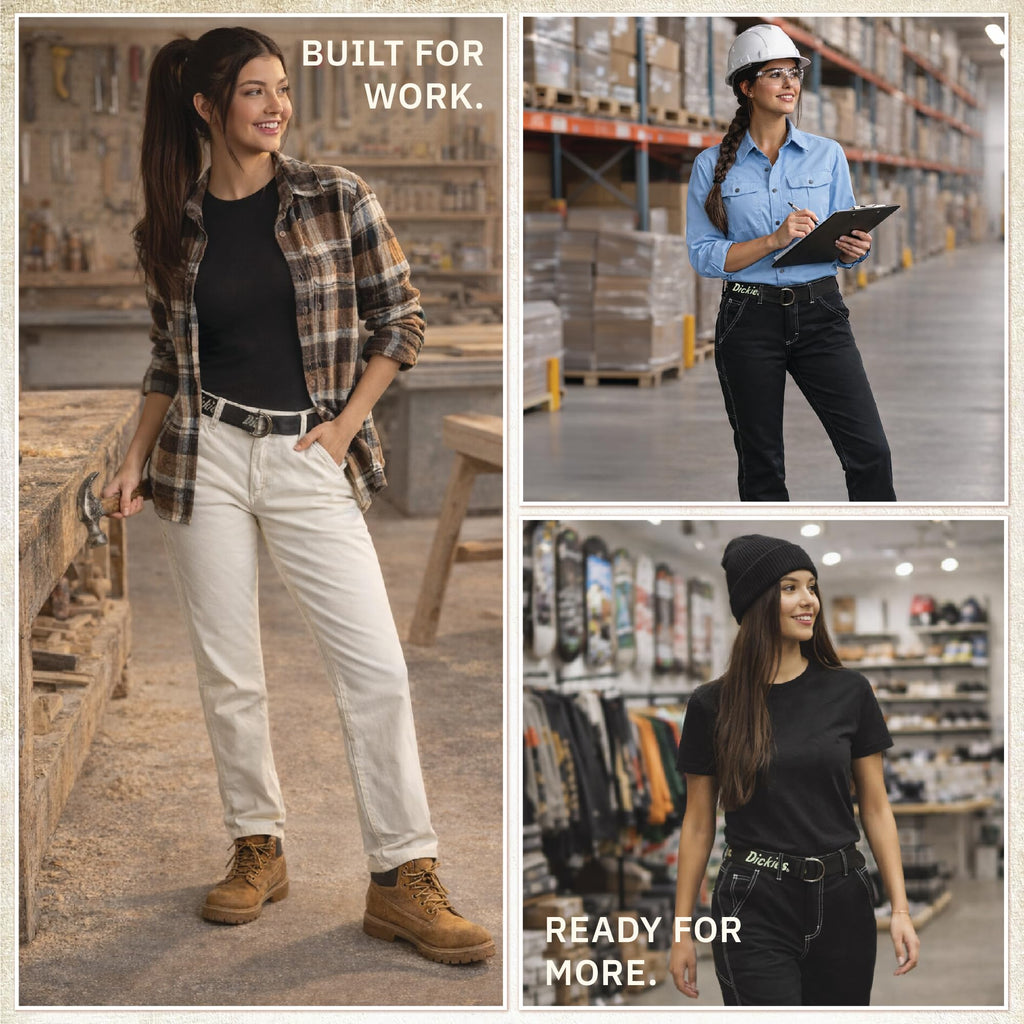 Dickies Womens Work Pants with Belt - Relaxed Fit Straight Leg High Waisted Carpenter Pants for Women with Utility Pockets