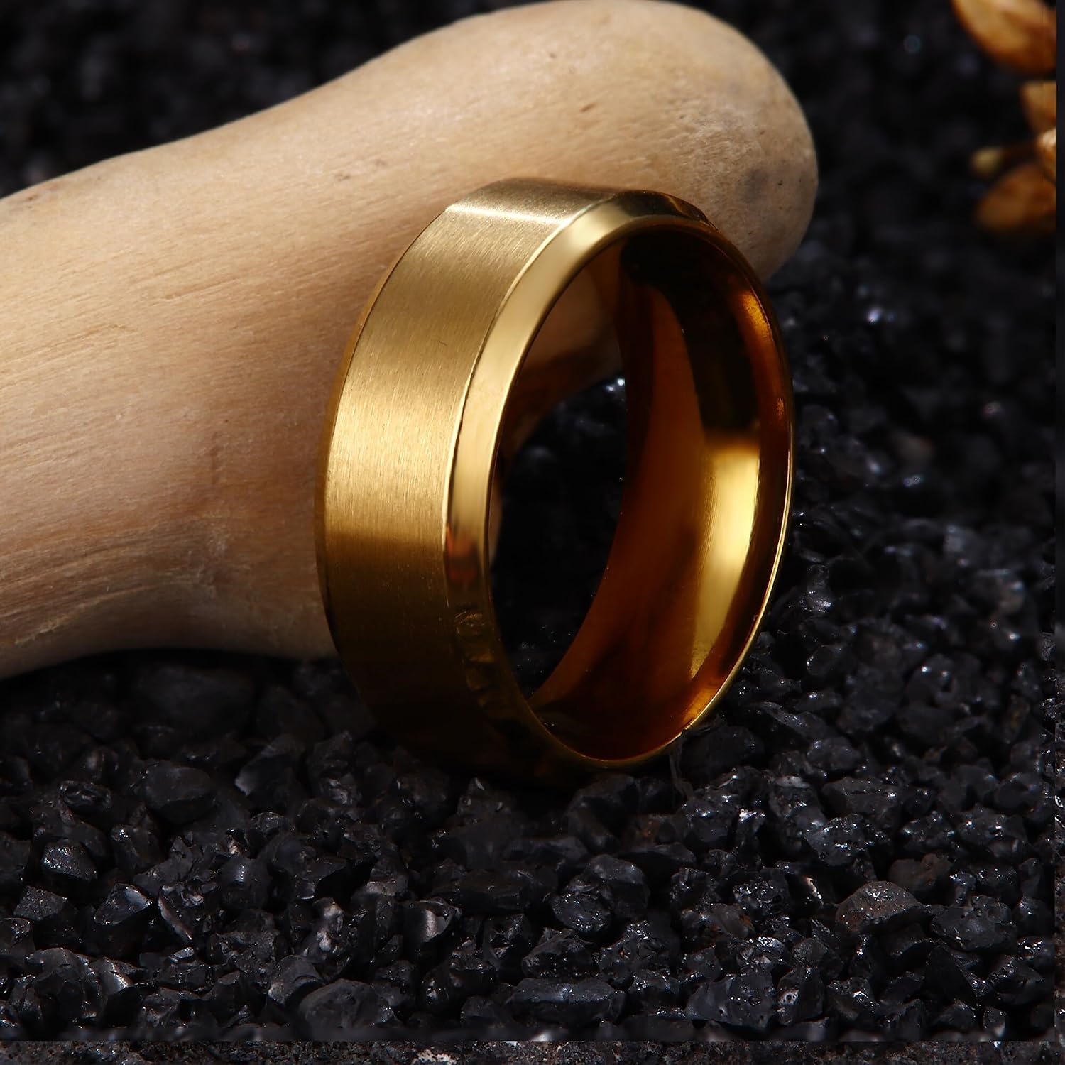 Stainless Steel Rings for Men Women 8MM Wedding Band Rings Matte Surface - Beveled Polished Edge Mens Ring Size 6-14