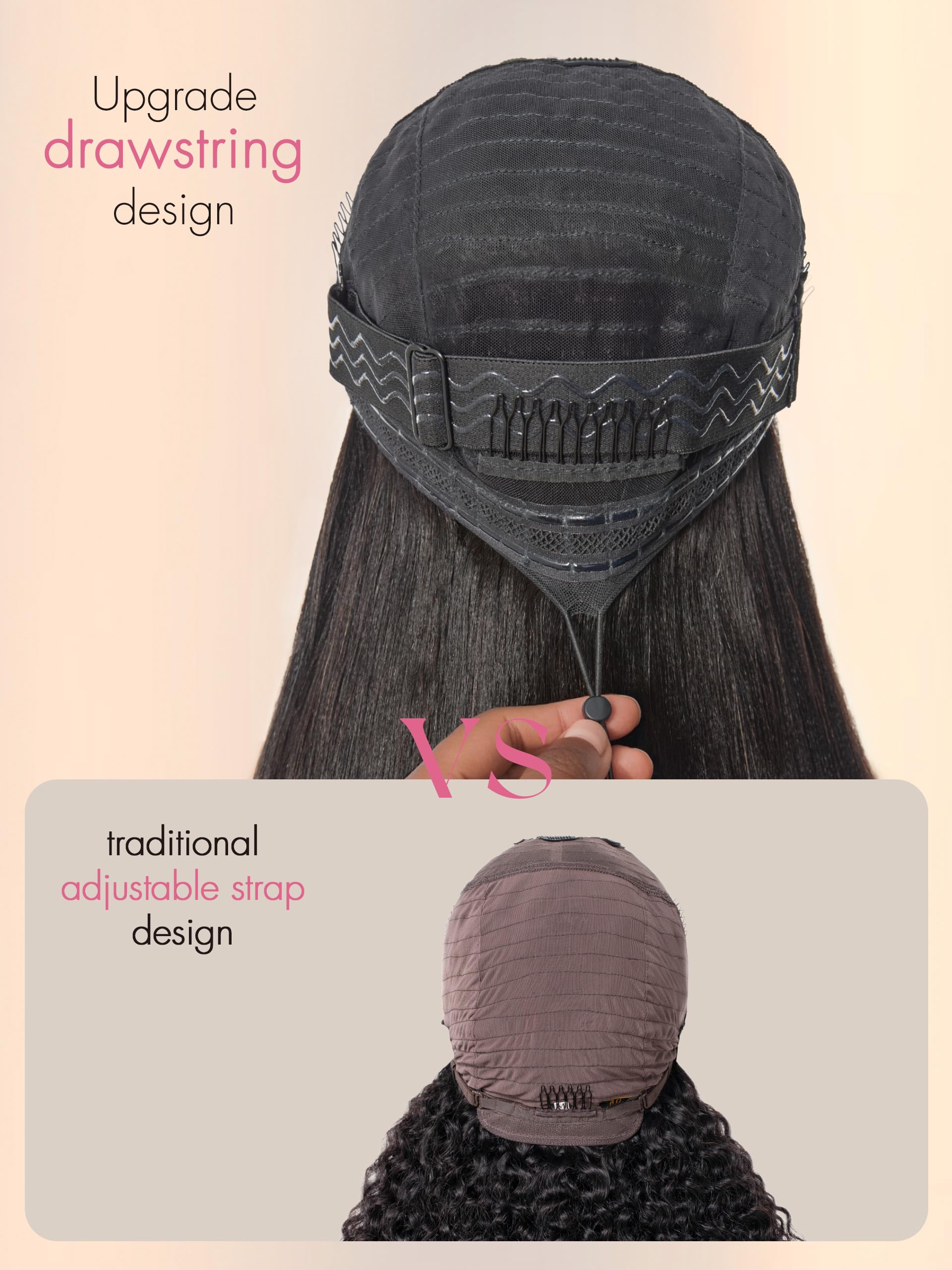 HAIR Headband Wig Human Hair Kinky Straight Drawstring Half Wig for Black Women 100% Real Human Hair Glueless None Lace Wigs Brazilian Virgin Hair Machine Made Wig 200 Density Natural Color