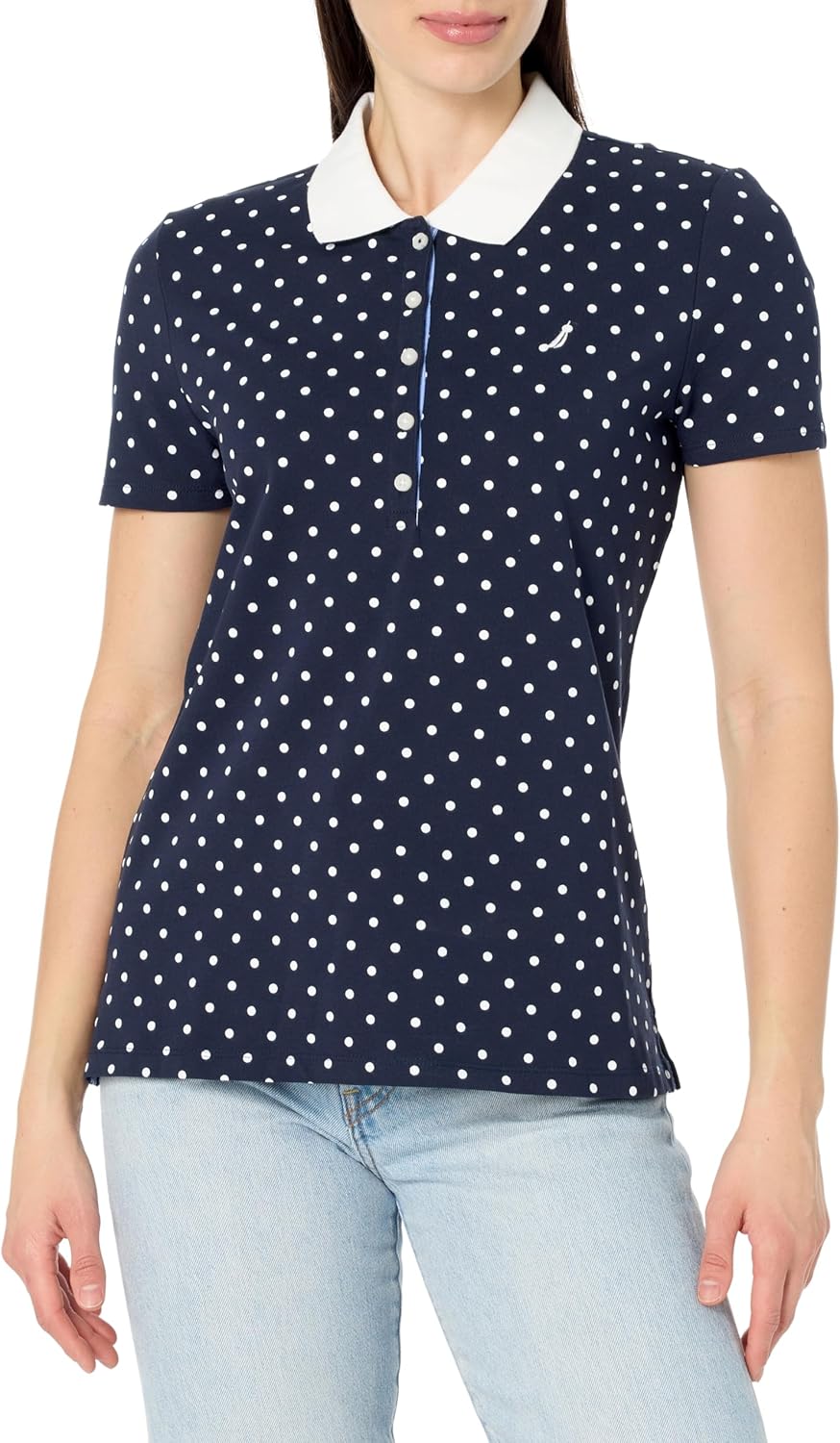 Nautica Women's 5-Button Short Sleeve Breathable 100% Cotton Polo Shirt