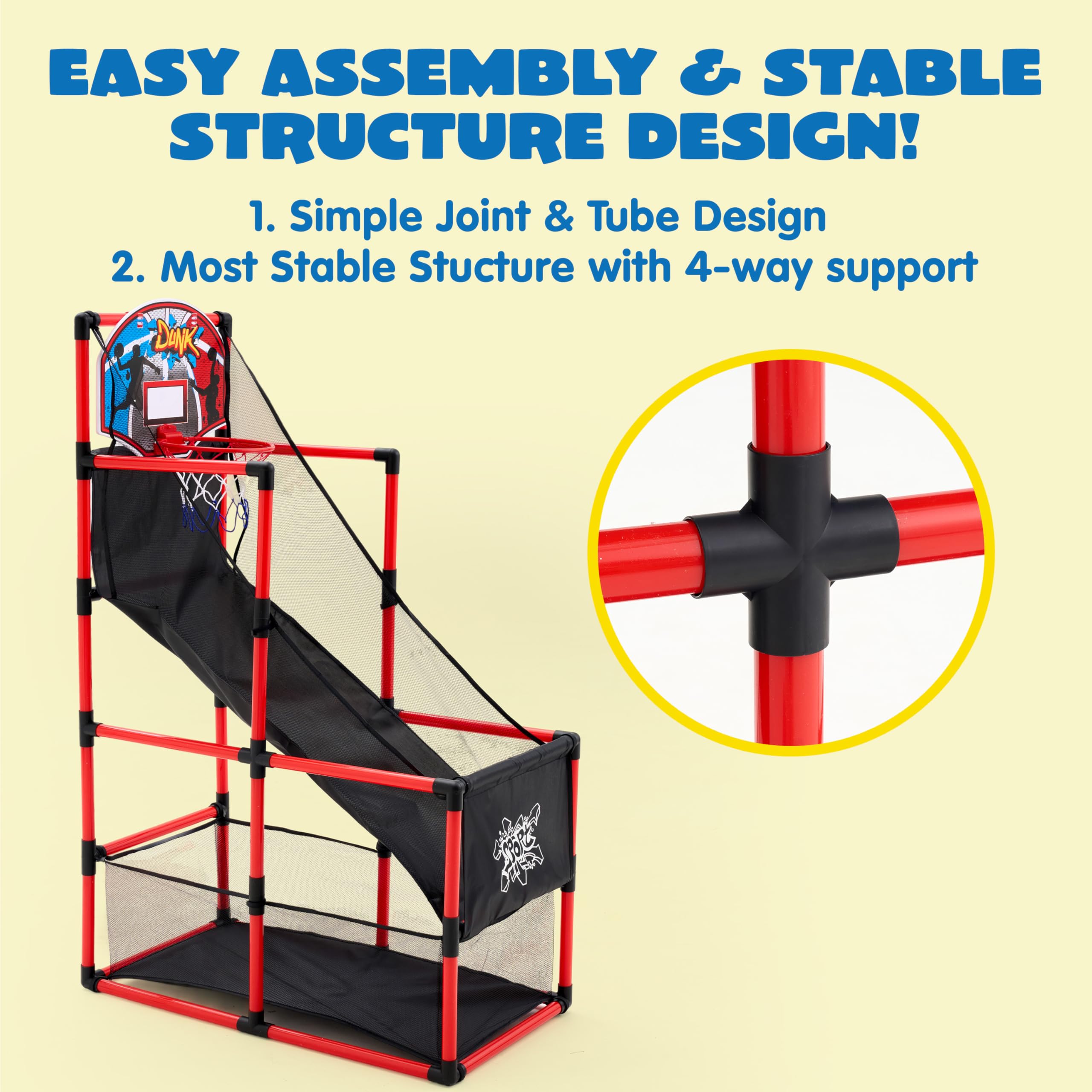 JOYIN Arcade Basketball Game Set with 4 Balls and Hoop for Kids 3 to 12 Years Old Indoor Outdoor Sport Play - Easy Set Up - Air Pump Included - Ideal for Competition