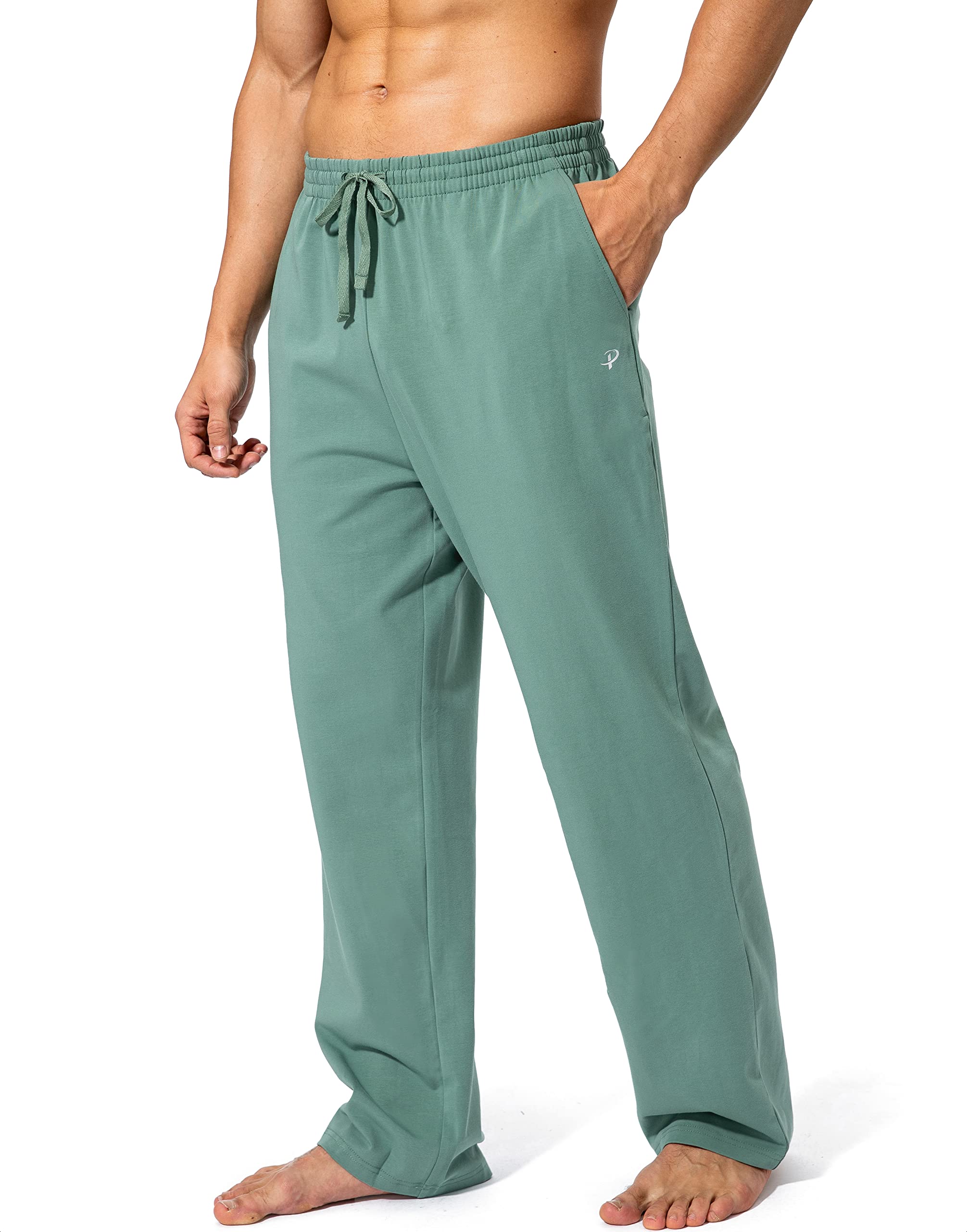 Men's Cotton Yoga Sweatpants Athletic Lounge Pants Open Bottom Casual Jersey Pants for Men with Pockets