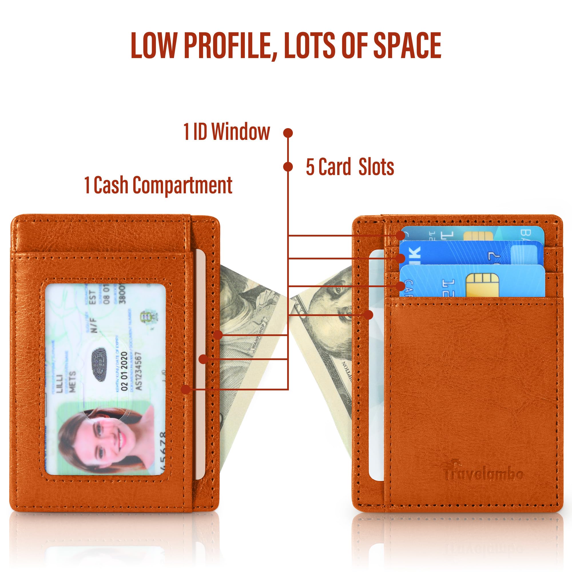 Slim Wallet Front Pocket Minimalist Leather RFID Blocking Medium Size