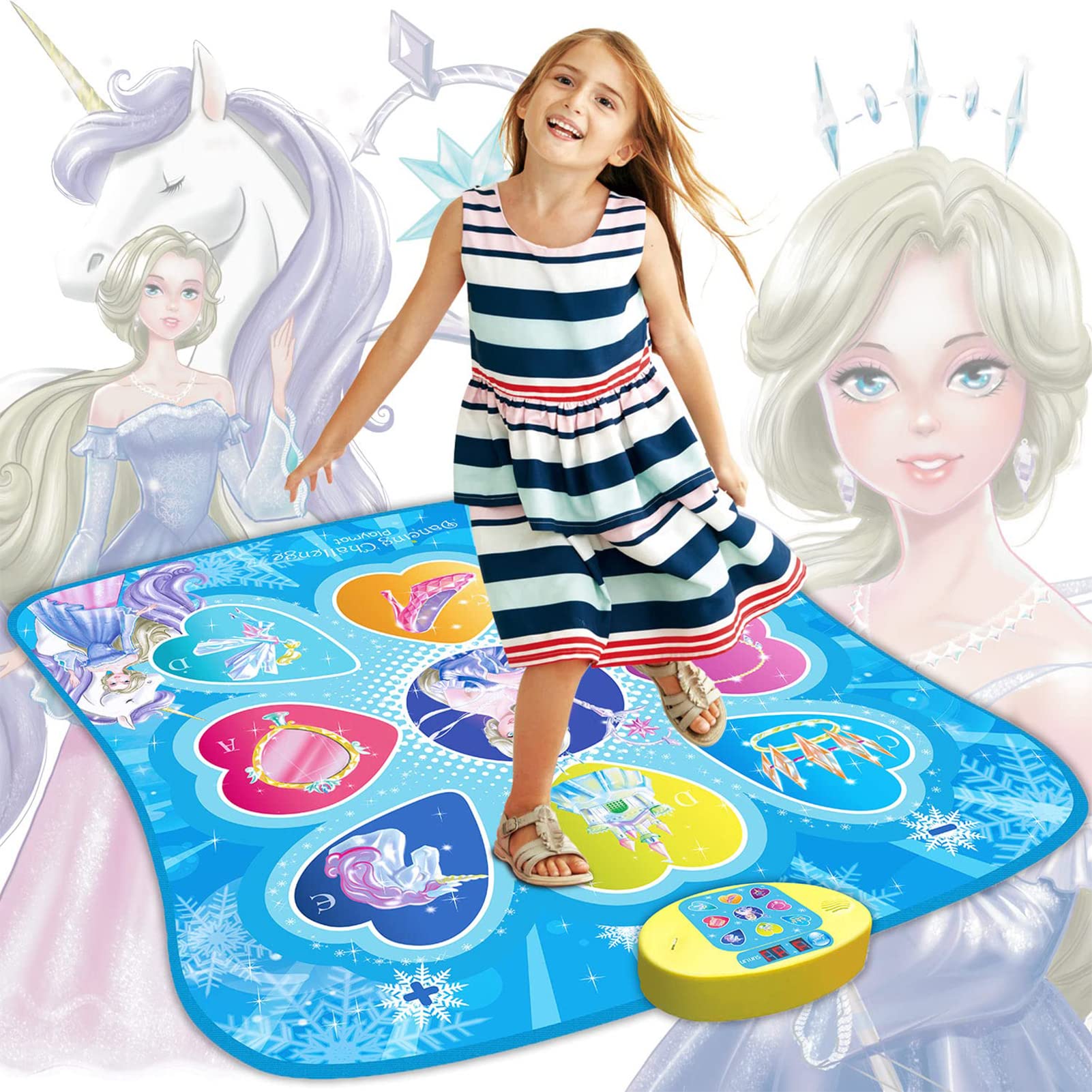 SUNLIN Dance Mat - Rhythm Step Play Mat - Dance Game Toy Pad with LED Lights, Gift for Kids Girls 3-12, Adjustable Volume, Built-in Music, 3 Challenge Levels