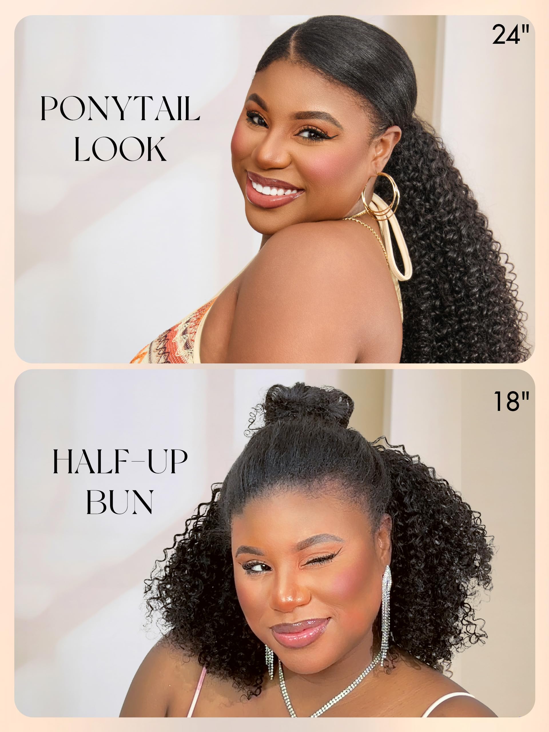 Half Wig Kinky Curly Flexi-Fit Invisi 3 in 1 Wigs Flip Drawstring Wig 200% Density Glueless Wigs 100% Human Hair Natural Black Ready to Go Headband Wig for Women 18 Inches