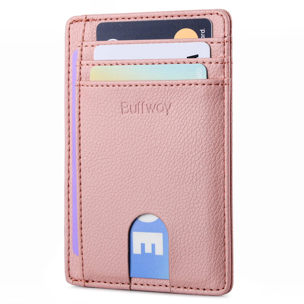 Slim Minimalist Front Pocket RFID Blocking Leather Wallets for Men and Women - Carbon Fiber Black