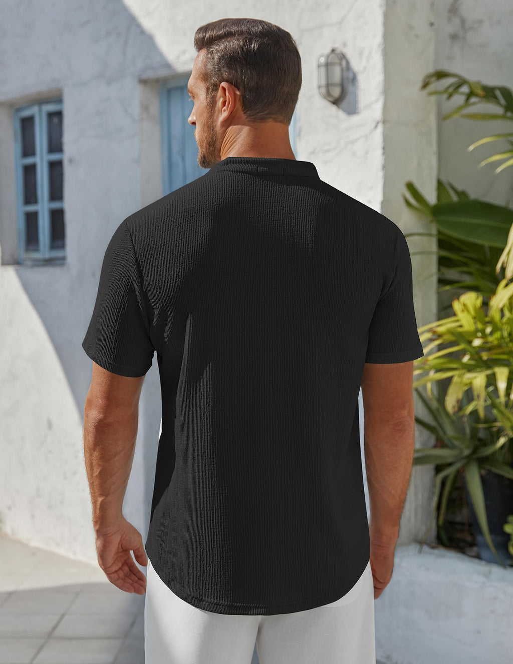 Men's Henley Shirt Short Sleeve Stand Collar Summer Casual Beach Hippie T-Shirts