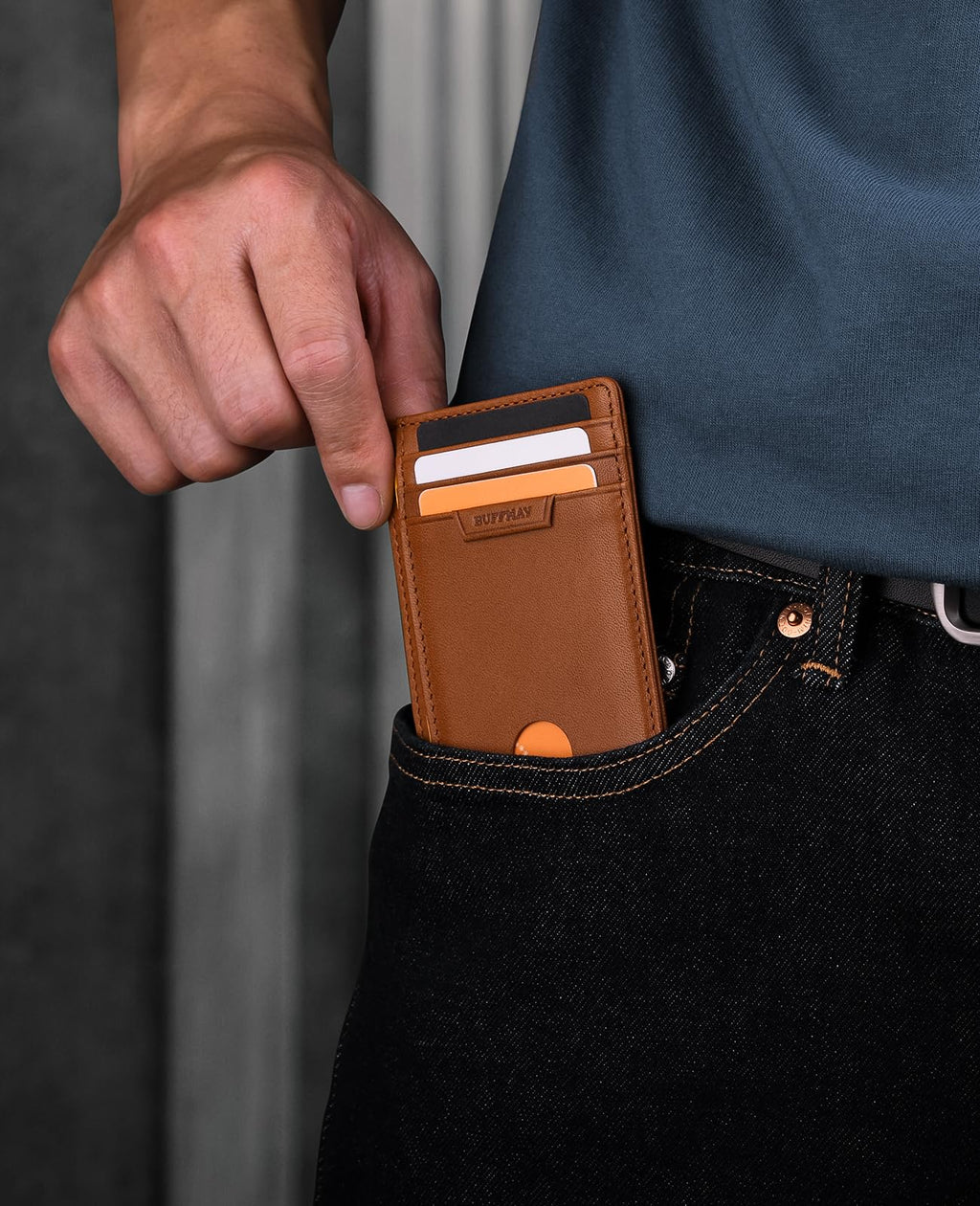 Slim Minimalist Front Pocket RFID Blocking Leather Wallets for Men and Women - Carbon Fiber Black