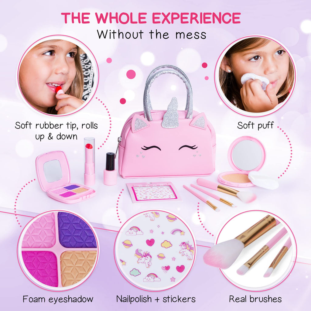Kids Real Makeup Kit with Pink Unicorn Purse, Non Toxic Washable Make Up Set - Unicorn Toys for Girls Age 4-6, Girls Easter Basket Stuffers, Easter Gifts for Kids, Girl Gift Ages 3 4 5 6 7 8 Years Old