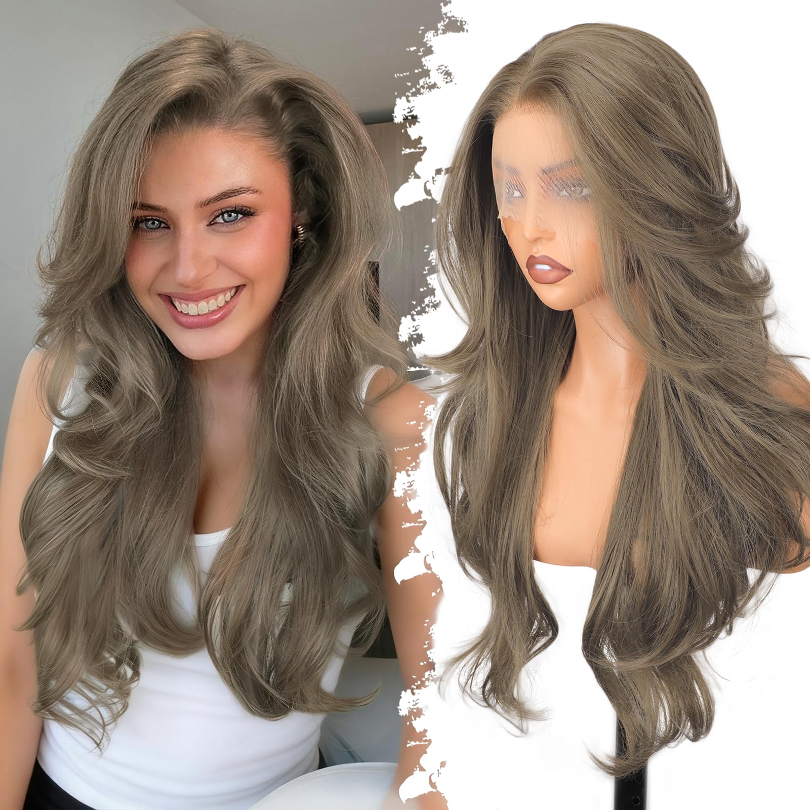 13x4 HD Lace Front Glueless Wigs for Women Black Long Layered Wave Wig Natural Hairline Heat Resistant Synthetic for Daily Use Beginner Friendly 26 Inch