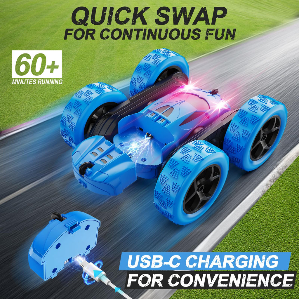 QUNREDA RC Cars, Pink Remote Control Car for Girls, 2.4 GHZ Double Sided RC Stunt Car 360° Rotating Remote Control Crawler with Headlights Car Toys for 6 7 8 9 10 11 12 Girls Birthday Gift Grandkids