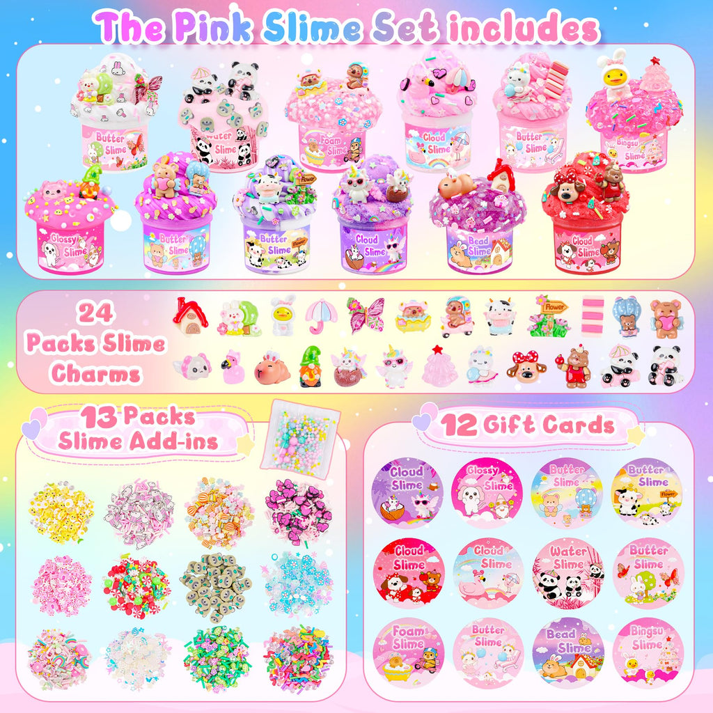 6 Pack Slimes, Pink Slime Kids, Cloud Slime kit for Girls Ages 8-12, Toys for Girls and Boys, for Kids Slime Set Party kit Goodie Bag Stuffers, 4 5 6 7 8 9 10 Year Old Girl Birthday Gift Cute Stuff
