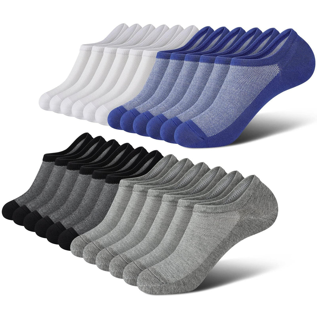 No Show Socks Men, Low Cut Ankle Short Casual Cotton Socks with Non Slip Grips 6-10/11-13