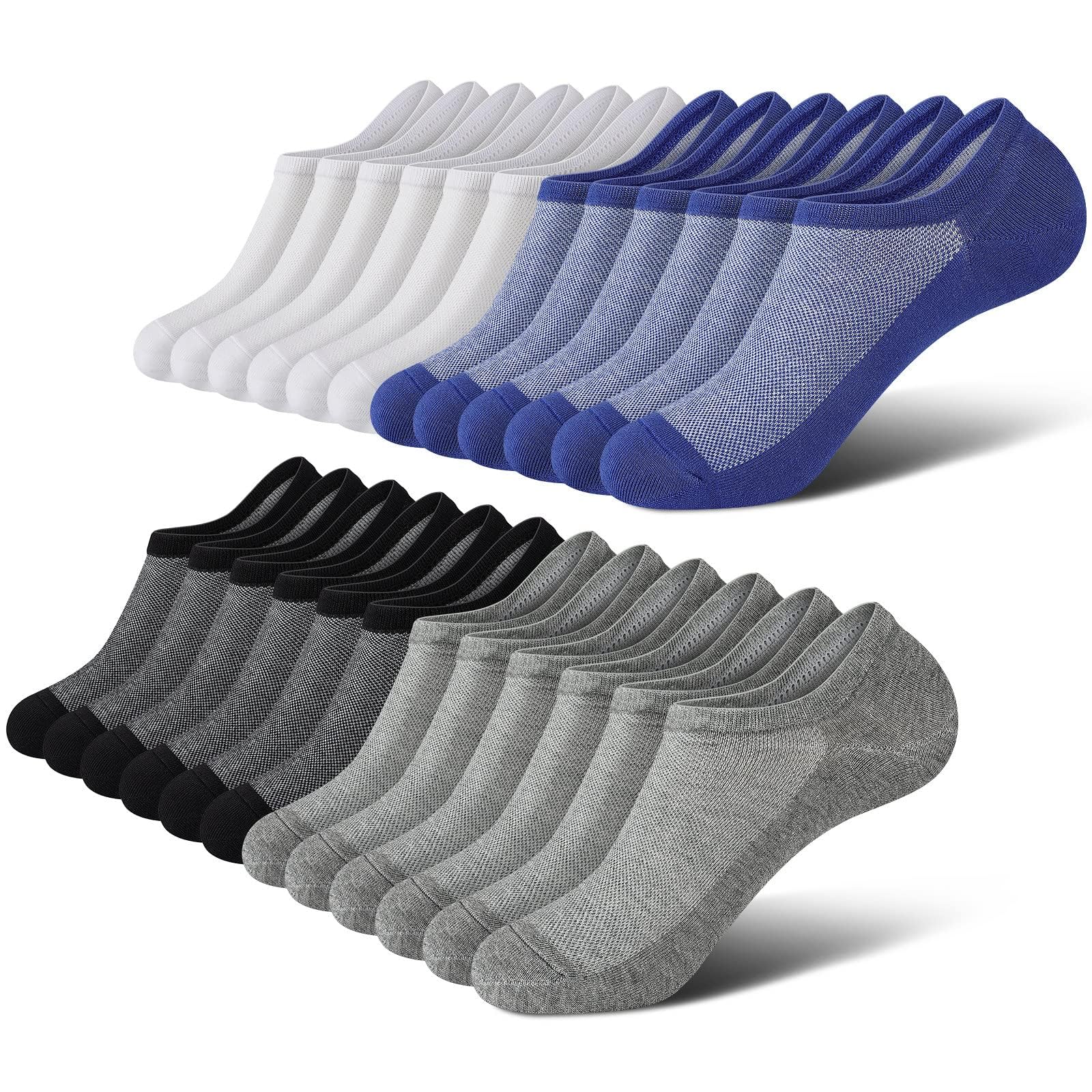 No Show Socks Men, Low Cut Ankle Short Casual Cotton Socks with Non Slip Grips 6-10/11-13