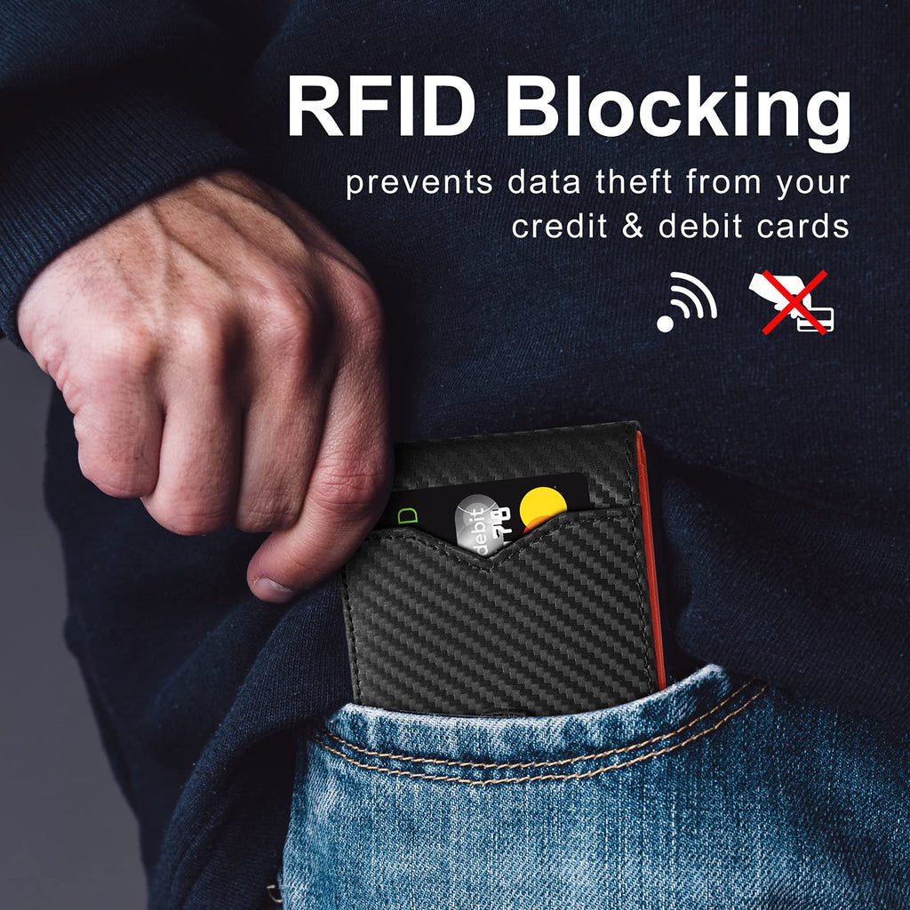 Slim Wallet for Men Rfid Blocking Leather Bifold Front Pocket Carbon Fiber Men's Money Clips Credit Card Holder With Gift Box
