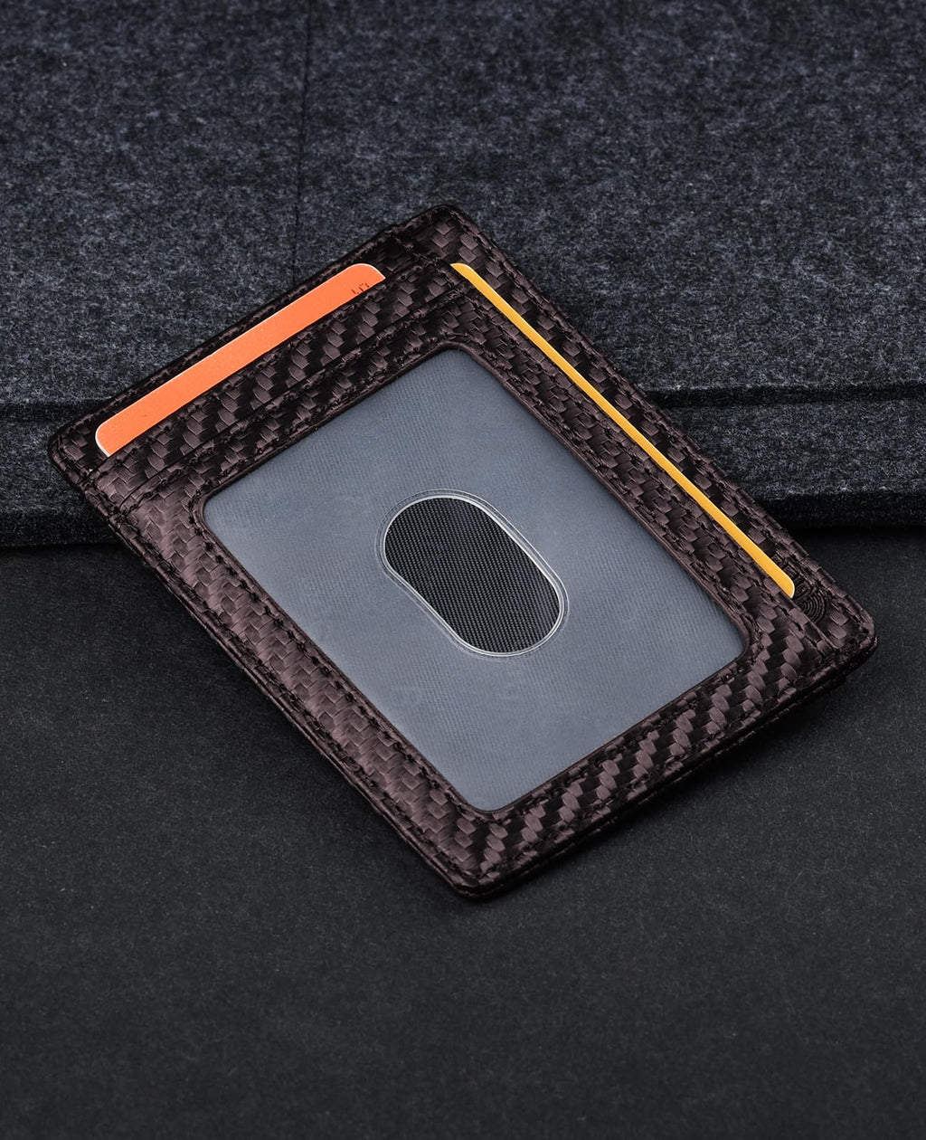 Slim Minimalist Front Pocket RFID Blocking Leather Wallets for Men and Women - Carbon Fiber Black