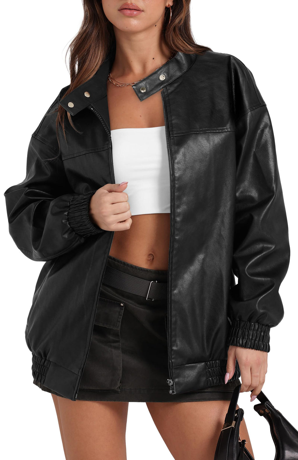 Leather Jacket Women Faux Oversized Motorcycle Bomber Coats 2025 Fall Fashion Outfits Winter Clothes